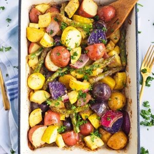Rosemary Dijon Roasted Vegetables made with Sprouts Farmers Market dijon mustard and a colorful medley of potatoes