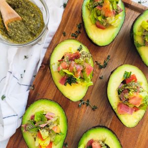 Pesto BLT Stuffed Avocados beautifuleatsandthings.com