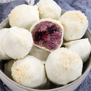 No-Bake Blueberry Sugar Cookie Truffles in a bowl beautifuleatsandthings.com