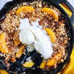 bourbon peach crisp in a cast iron skillet beautifuleatsandthings.com