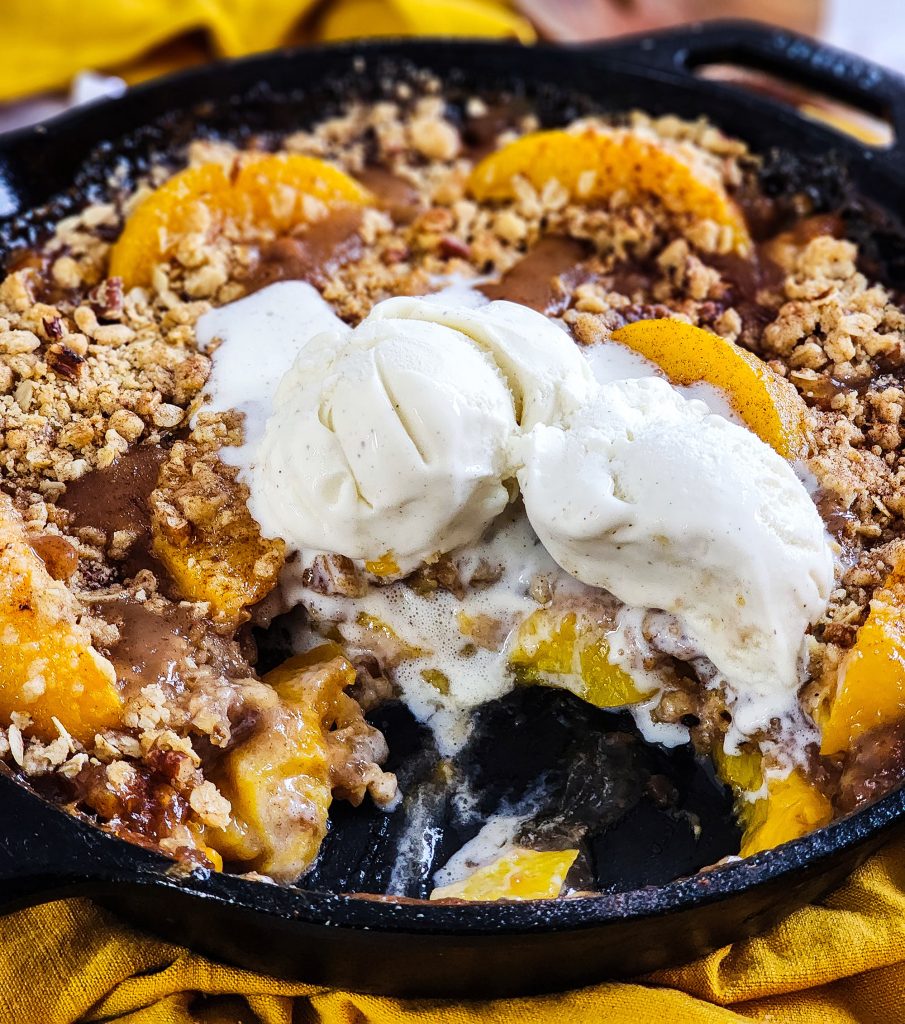 bourbon peach crisp in a cast iron skillet
beautifuleatsandthings.com