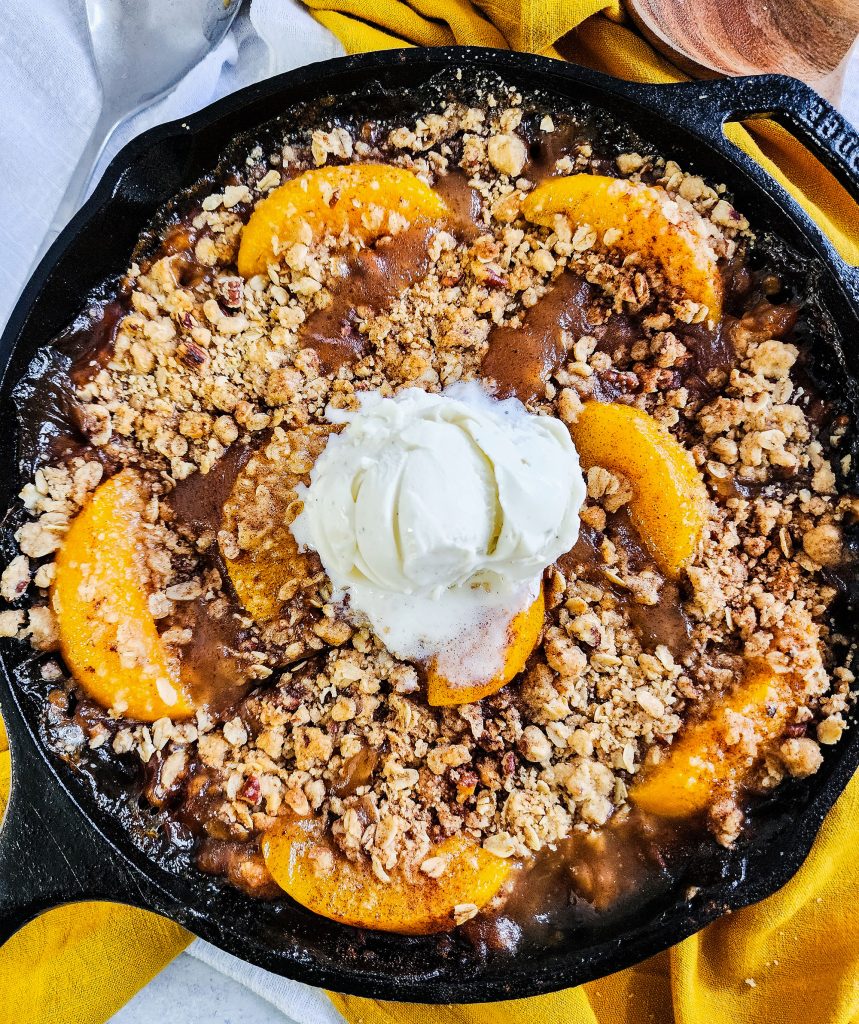 bourbon peach crisp in a cast iron skillet
beautifuleatsandthings.com