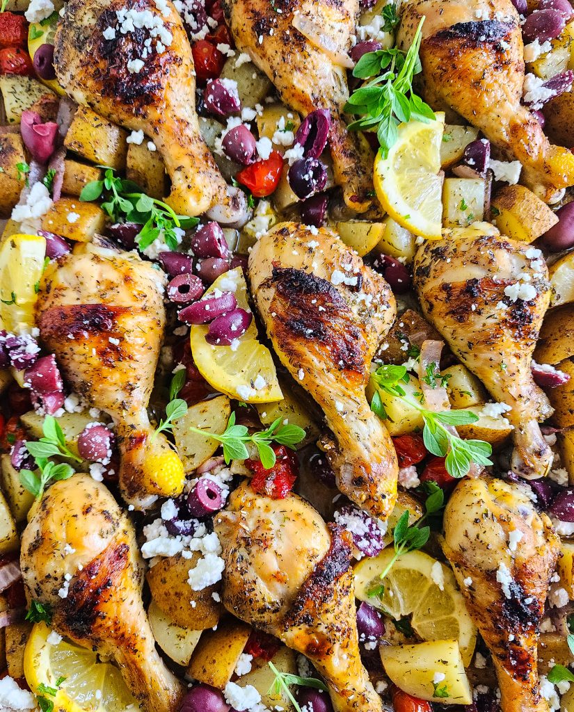 Sheet Pan Greek Chicken & Potatoes on a gold sheet pan. Easy weeknight meals for busy moms
beautifuleatsandthings.com