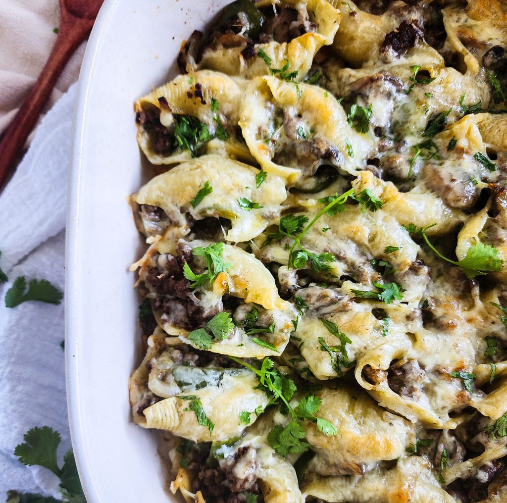 Philly Cheesesteak Stuffed Shells made for Under $20, cheap budget-friendly healthy meals from a dietitian
beautifuleatsandthings.com