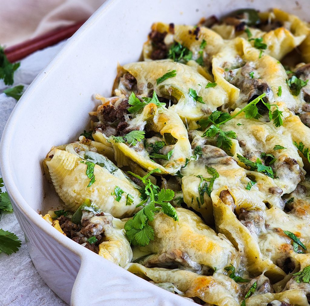 Philly Cheesesteak Stuffed Shells made for Under $20, cheap budget-friendly healthy meals from a dietitian
beautifuleatsandthings.com