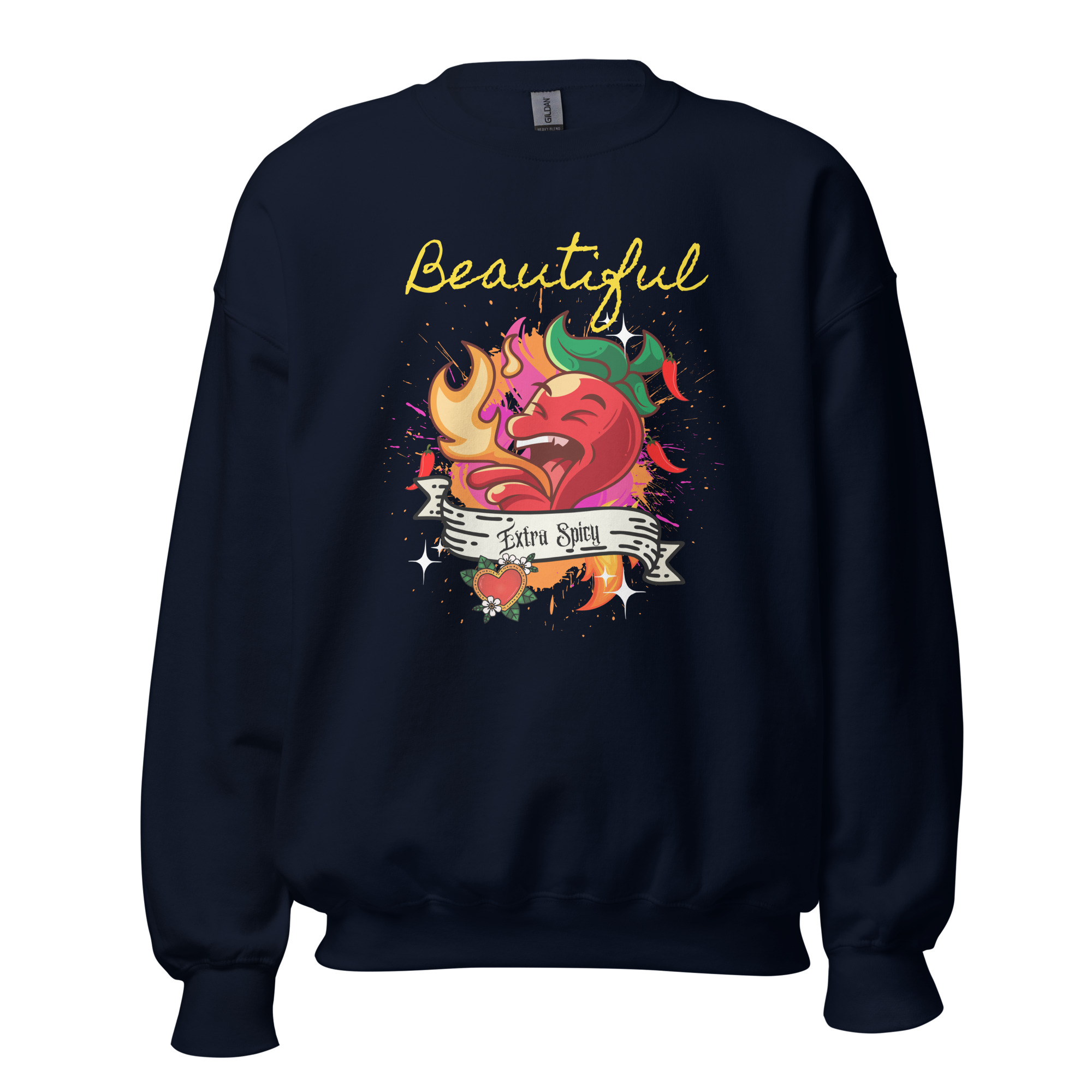 Beautiful Extra Spicy (Yellow Writing) Unisex Sweatshirt - Image 4