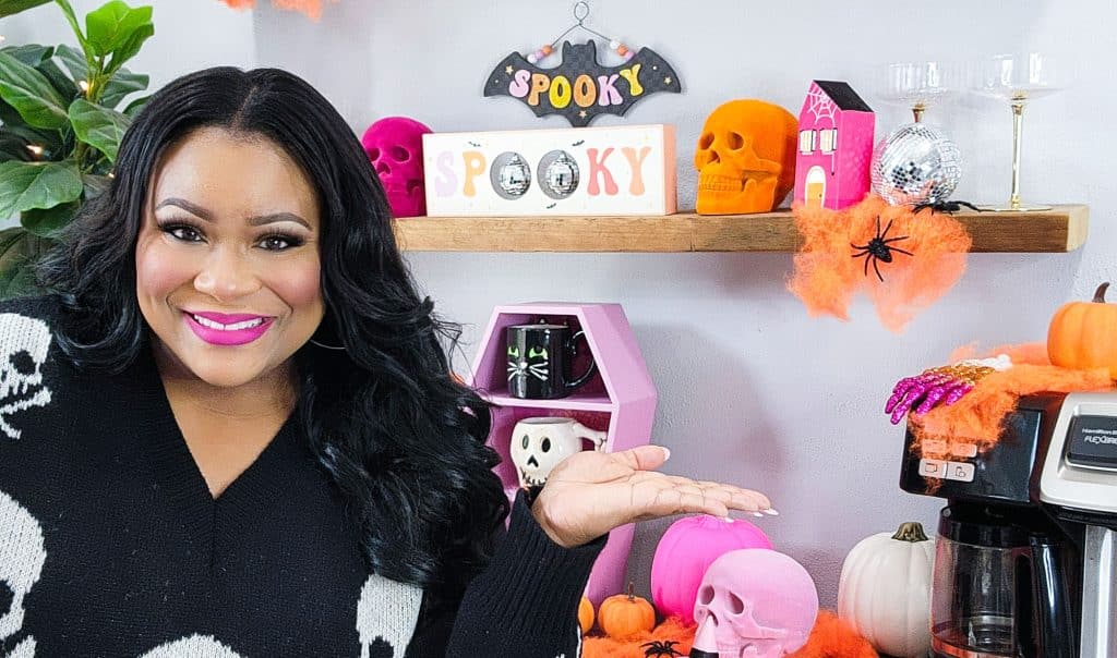Groovy Halloween Coffee Bar or Boo Bar decorated with pink, orange, and purple bold colors
beautifuleatsandthings.com