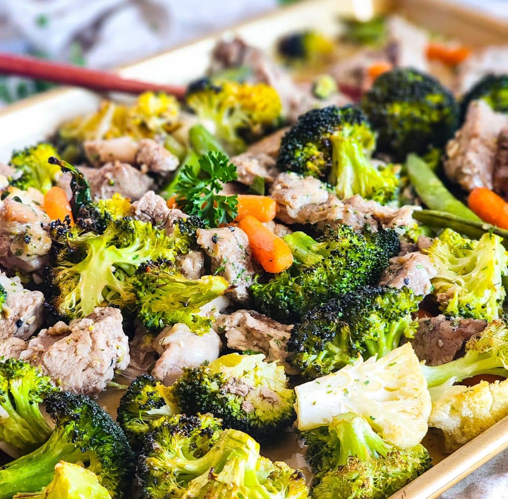 sheet pan pork loin and vegetables with a honey garlic sauce, easy healthy dinner recipes
beautifuleatsandthings.com
