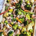 sheet pan pork loin and vegetables with a honey garlic sauce, easy healthy dinner recipes beautifuleatsandthings.com