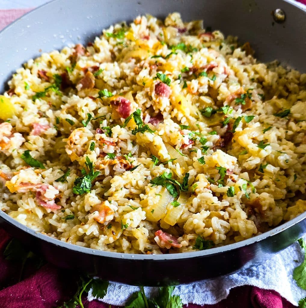 Caramelized Onion & Bacon Rice, budget-friendly recipe, southern side dish
beautifuleatsandthings.com