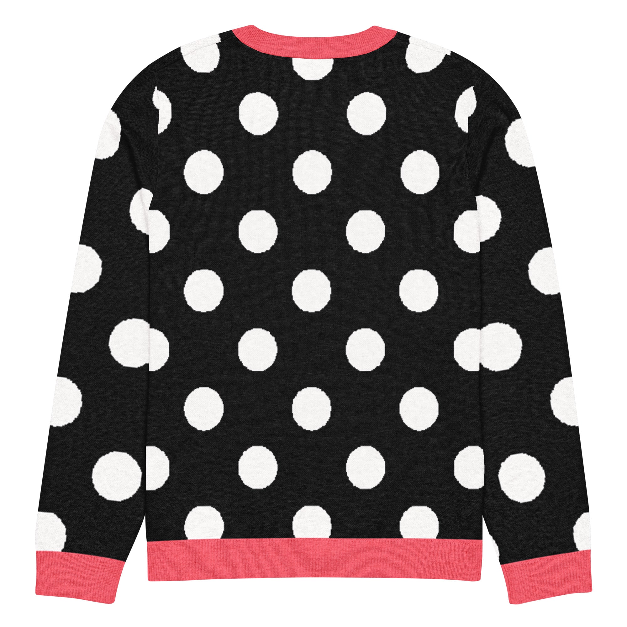 Black White & Hot Pink Polka Dot Knitted Crew Neck Sweater - Image 12