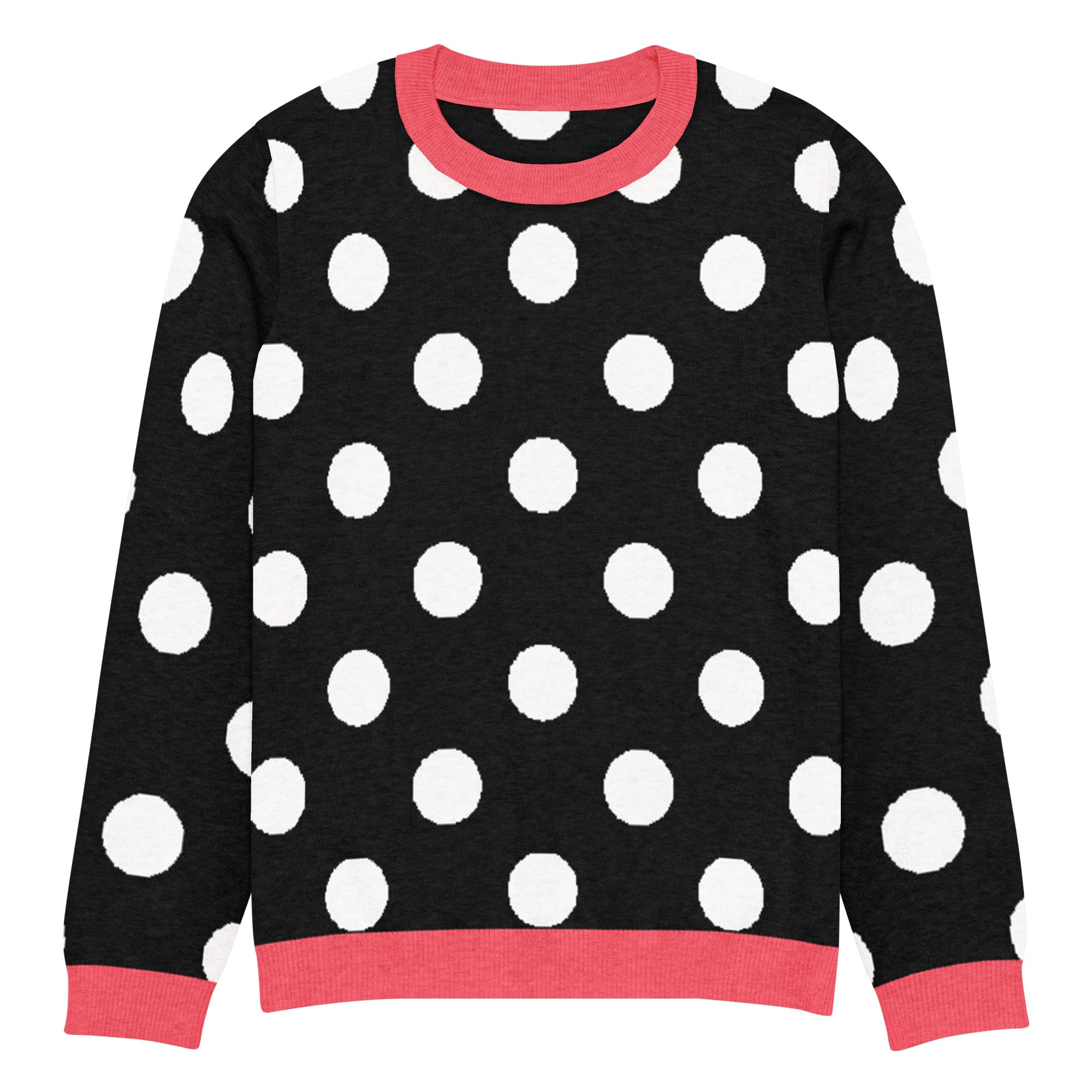 Black White & Hot Pink Polka Dot Knitted Crew Neck Sweater - Image 11