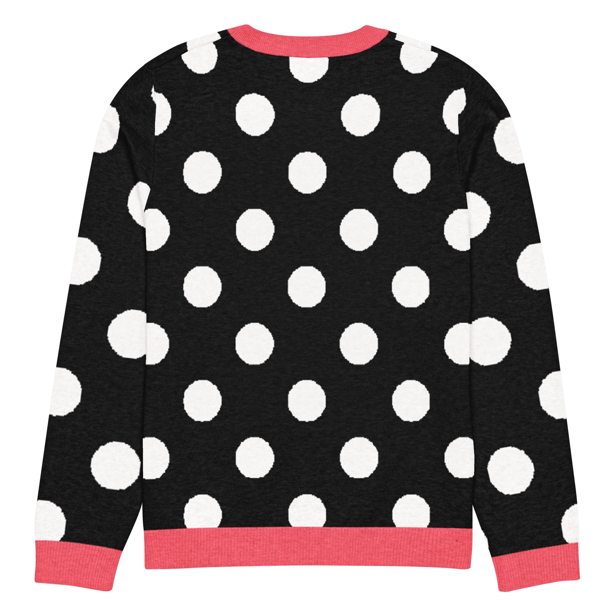 Black White & Hot Pink Polka Dot Knitted Crew Neck Sweater - Image 14