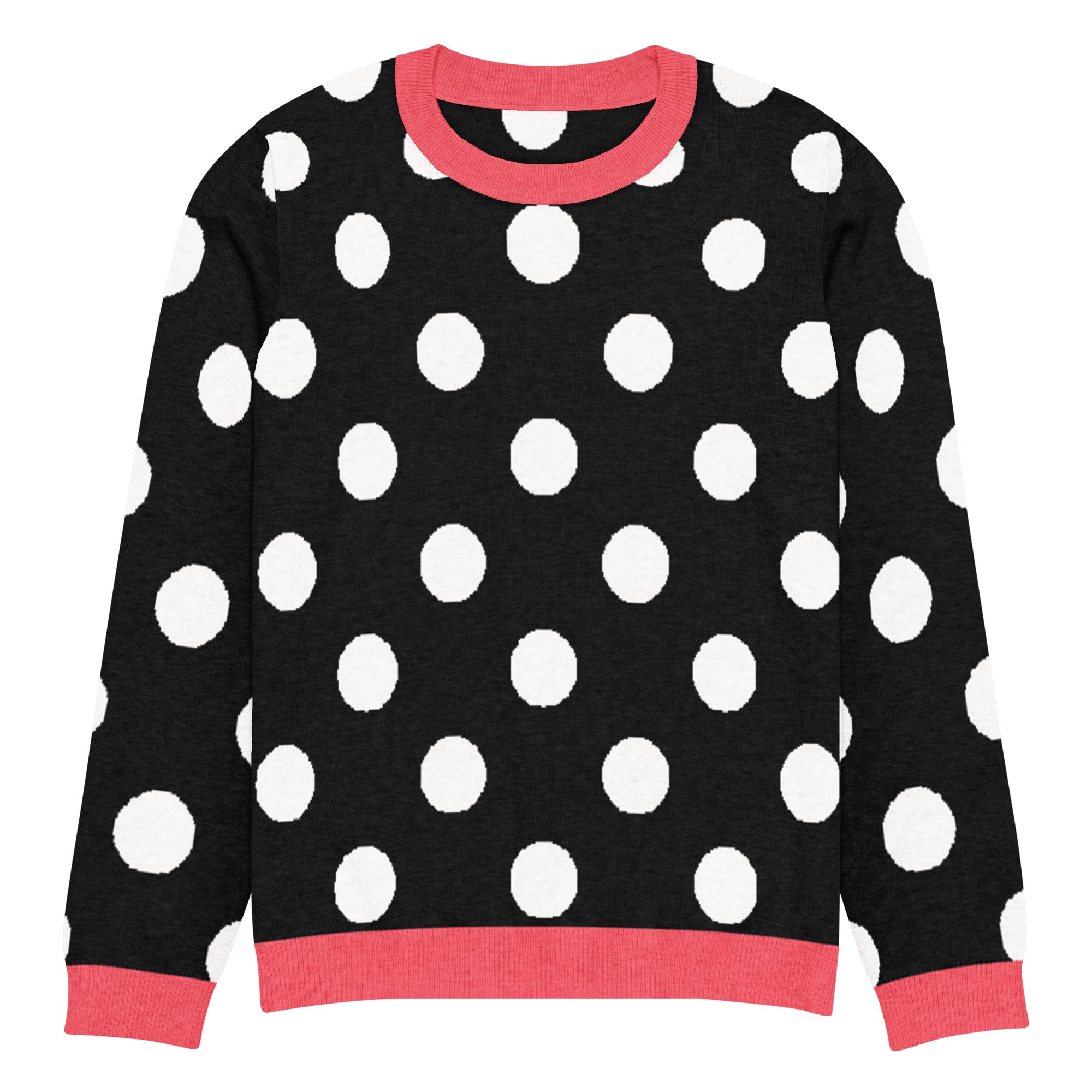 Black White & Hot Pink Polka Dot Knitted Crew Neck Sweater - Image 13