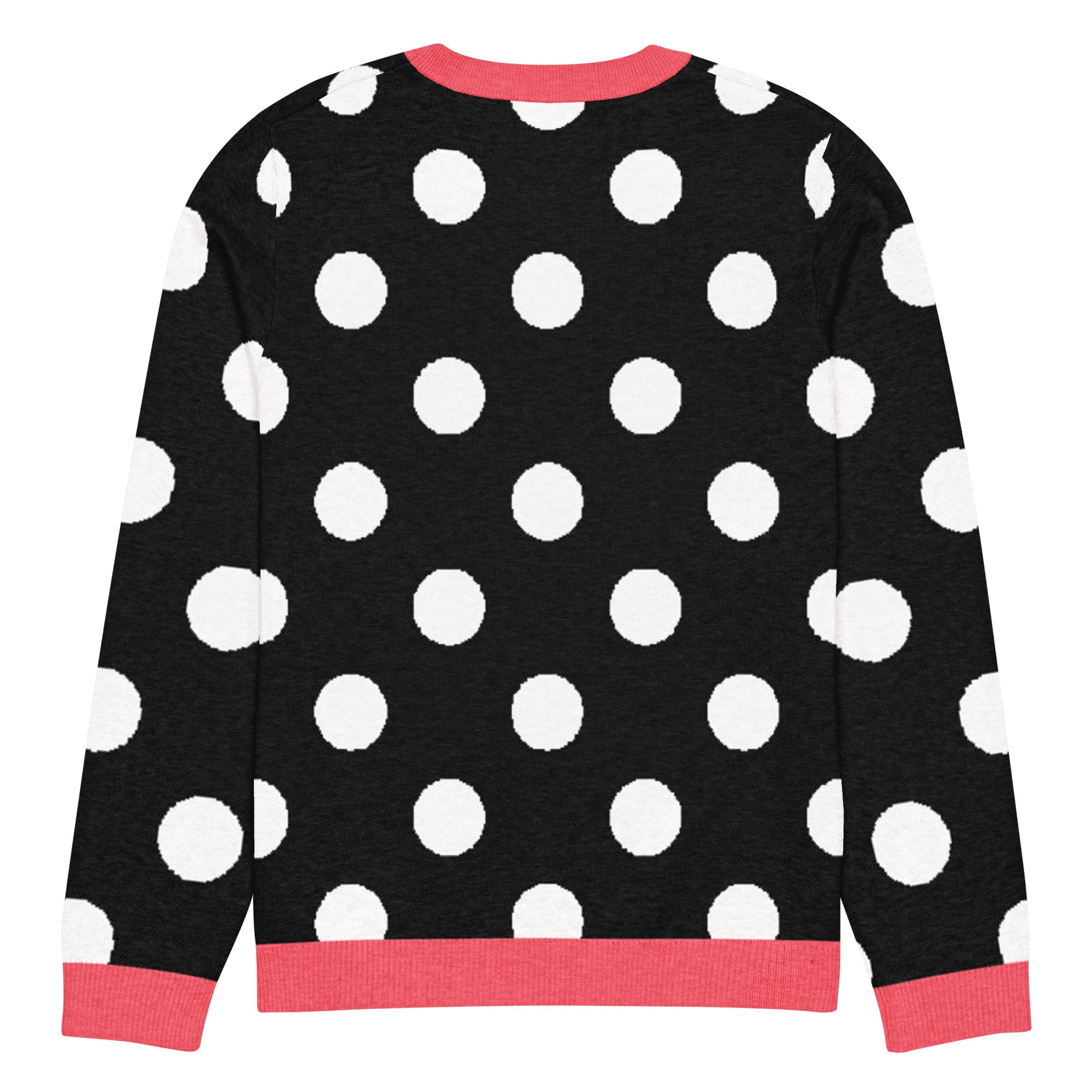 Black White & Hot Pink Polka Dot Knitted Crew Neck Sweater - Image 8