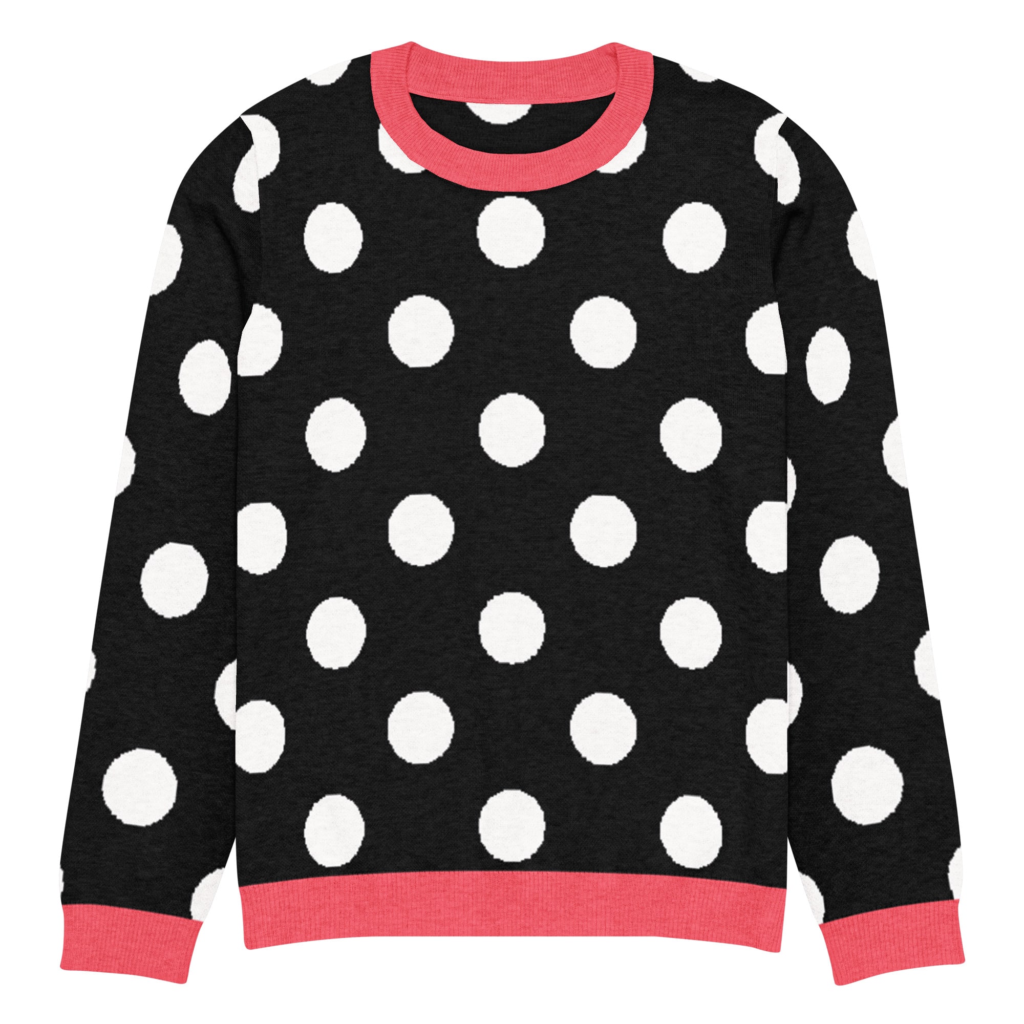 Black White & Hot Pink Polka Dot Knitted Crew Neck Sweater - Image 7