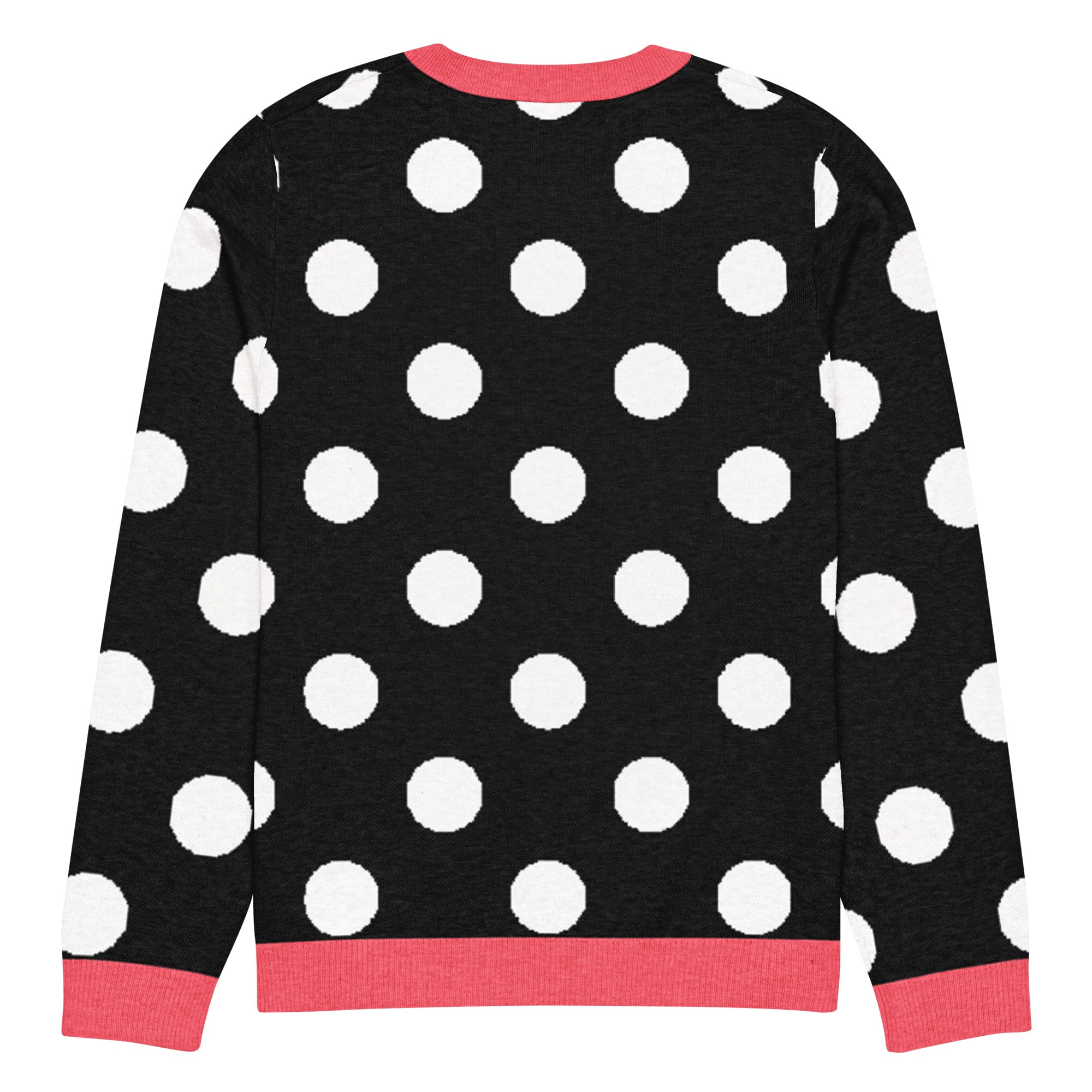 Black White & Hot Pink Polka Dot Knitted Crew Neck Sweater - Image 6
