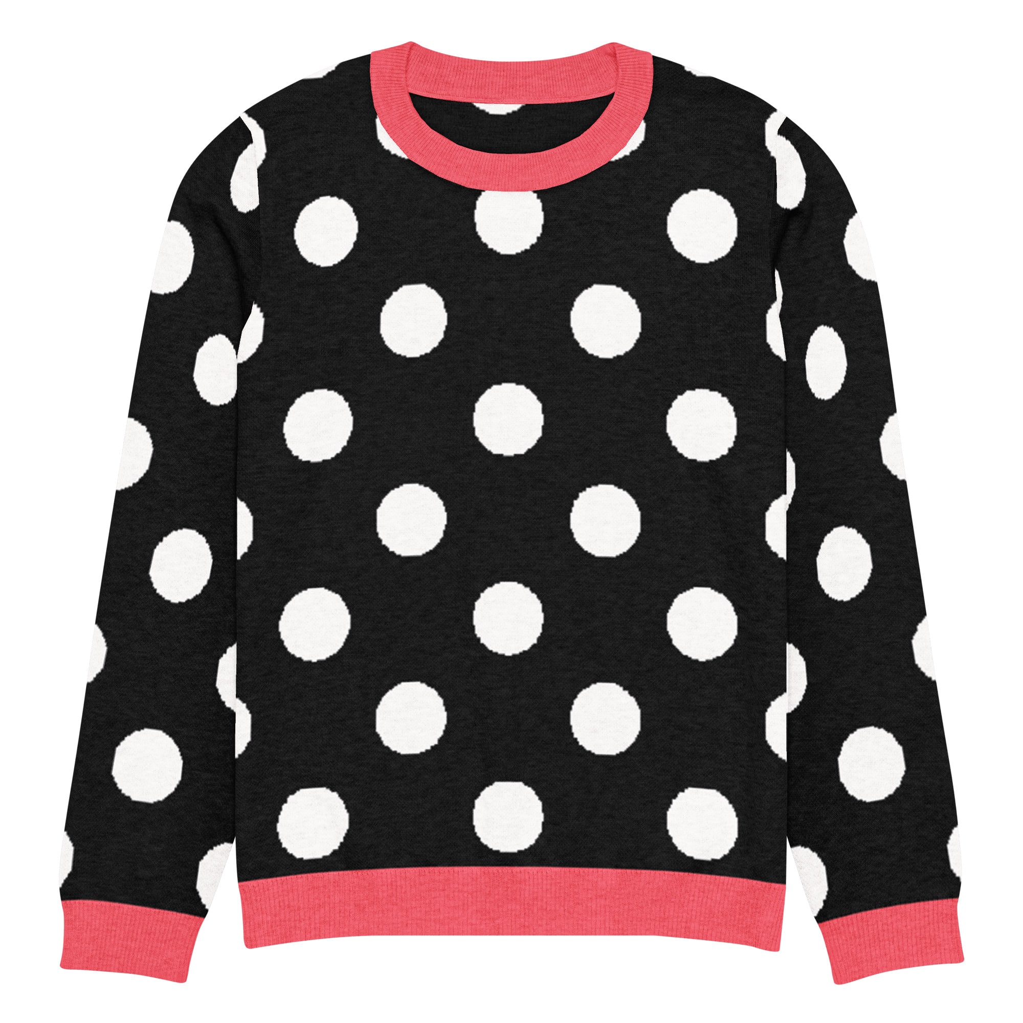 Black White & Hot Pink Polka Dot Knitted Crew Neck Sweater - Image 5