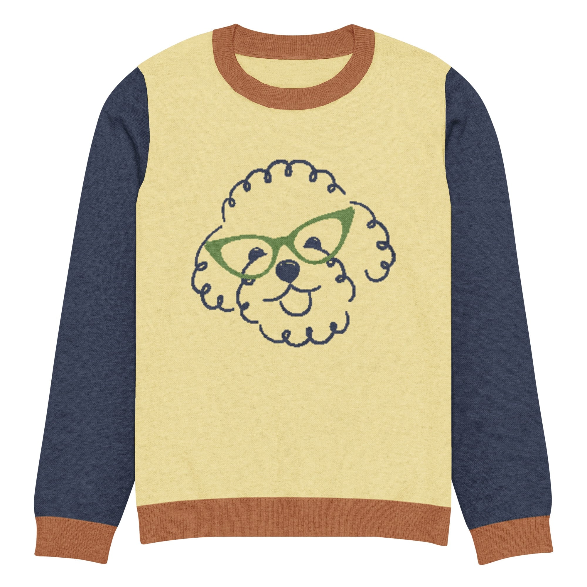 The Khloe Knitted Crew Neck Sweater in Yellow & Navy - Image 5