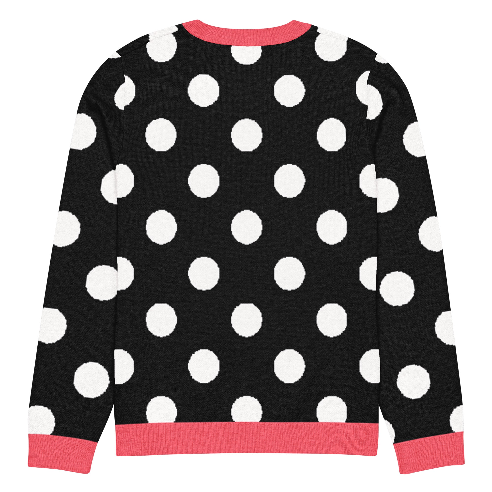 Black White & Hot Pink Polka Dot Knitted Crew Neck Sweater - Image 4