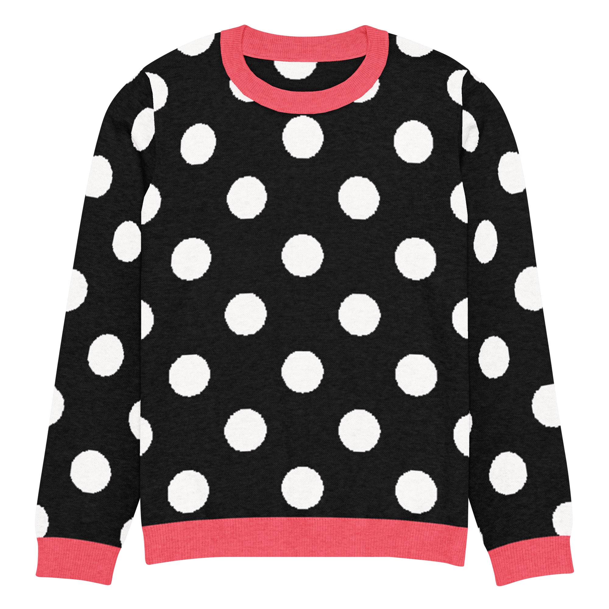 Black White & Hot Pink Polka Dot Knitted Crew Neck Sweater - Image 3