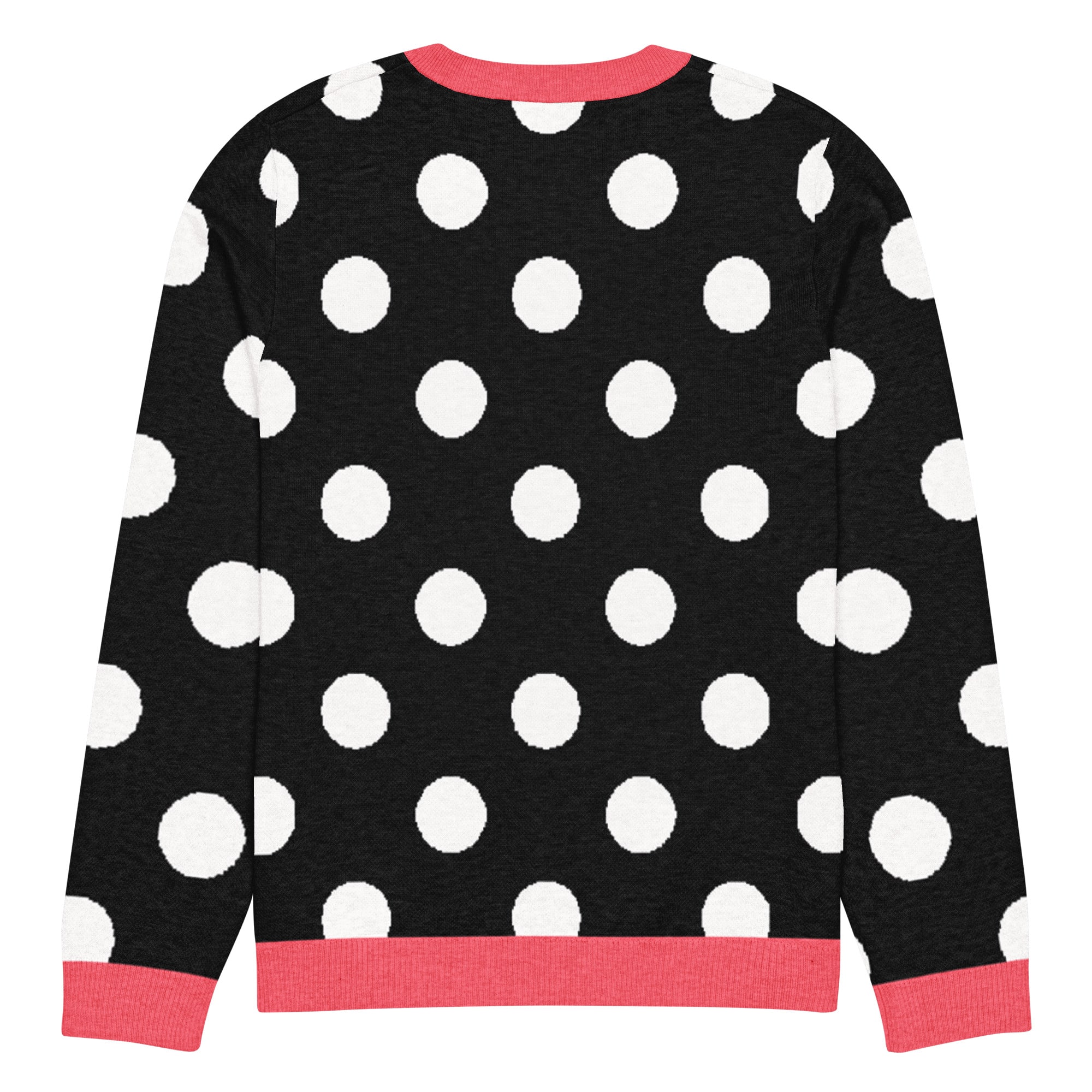 Black White & Hot Pink Polka Dot Knitted Crew Neck Sweater - Image 10