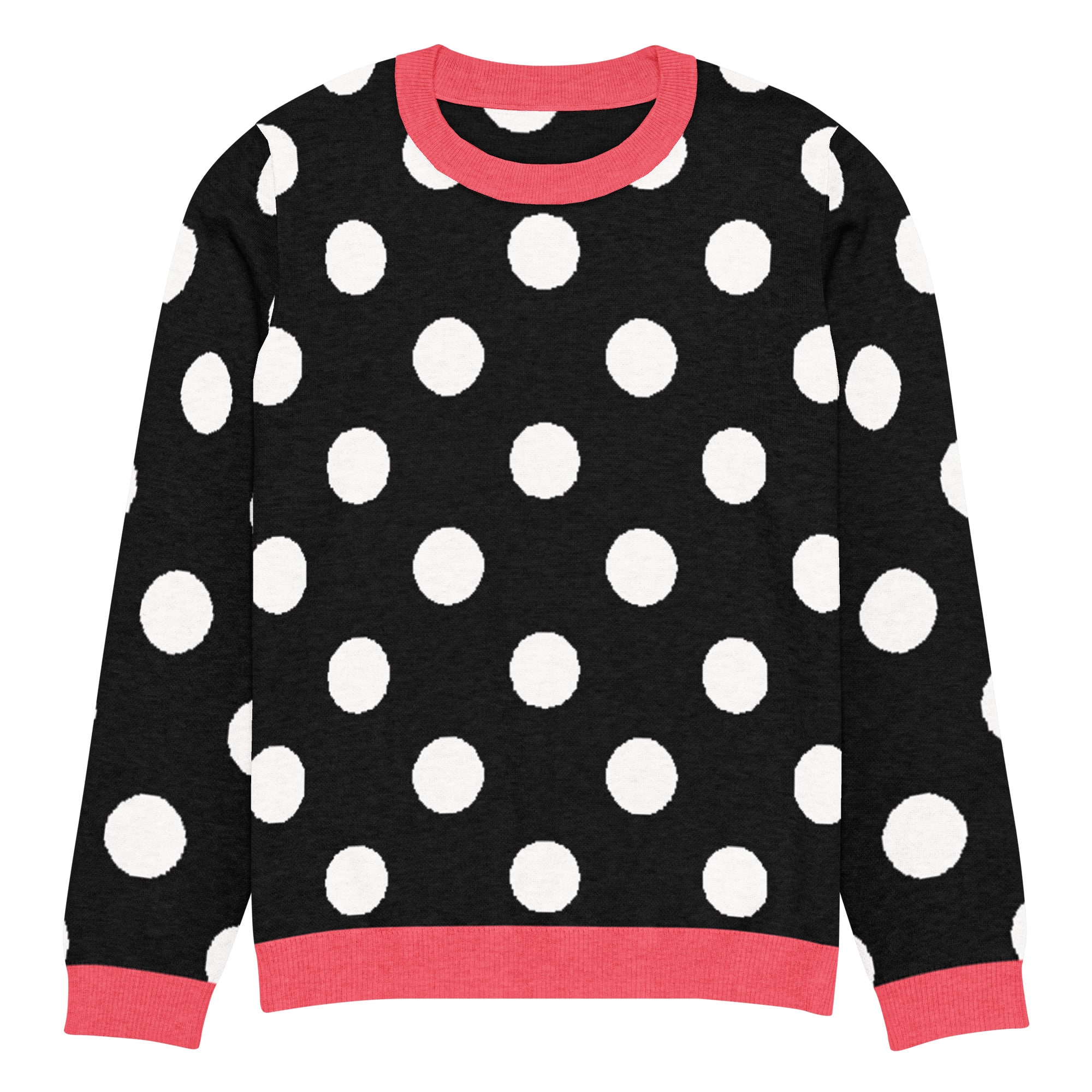 Black White & Hot Pink Polka Dot Knitted Crew Neck Sweater - Image 9