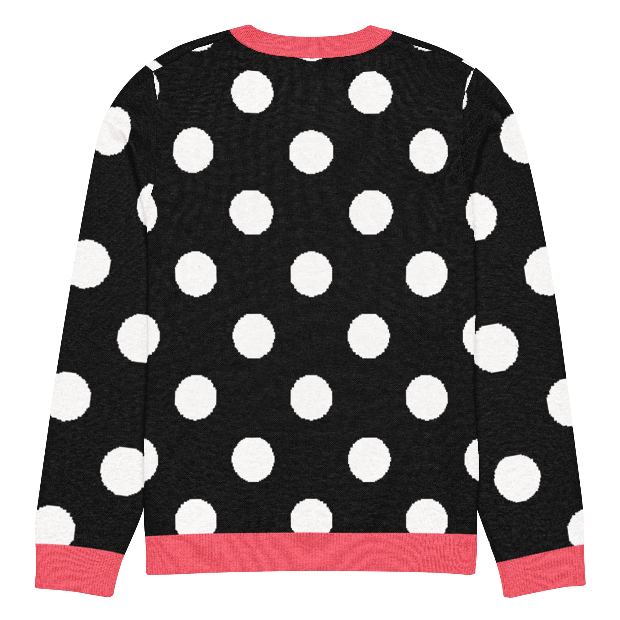 Black White & Hot Pink Polka Dot Knitted Crew Neck Sweater - Image 2