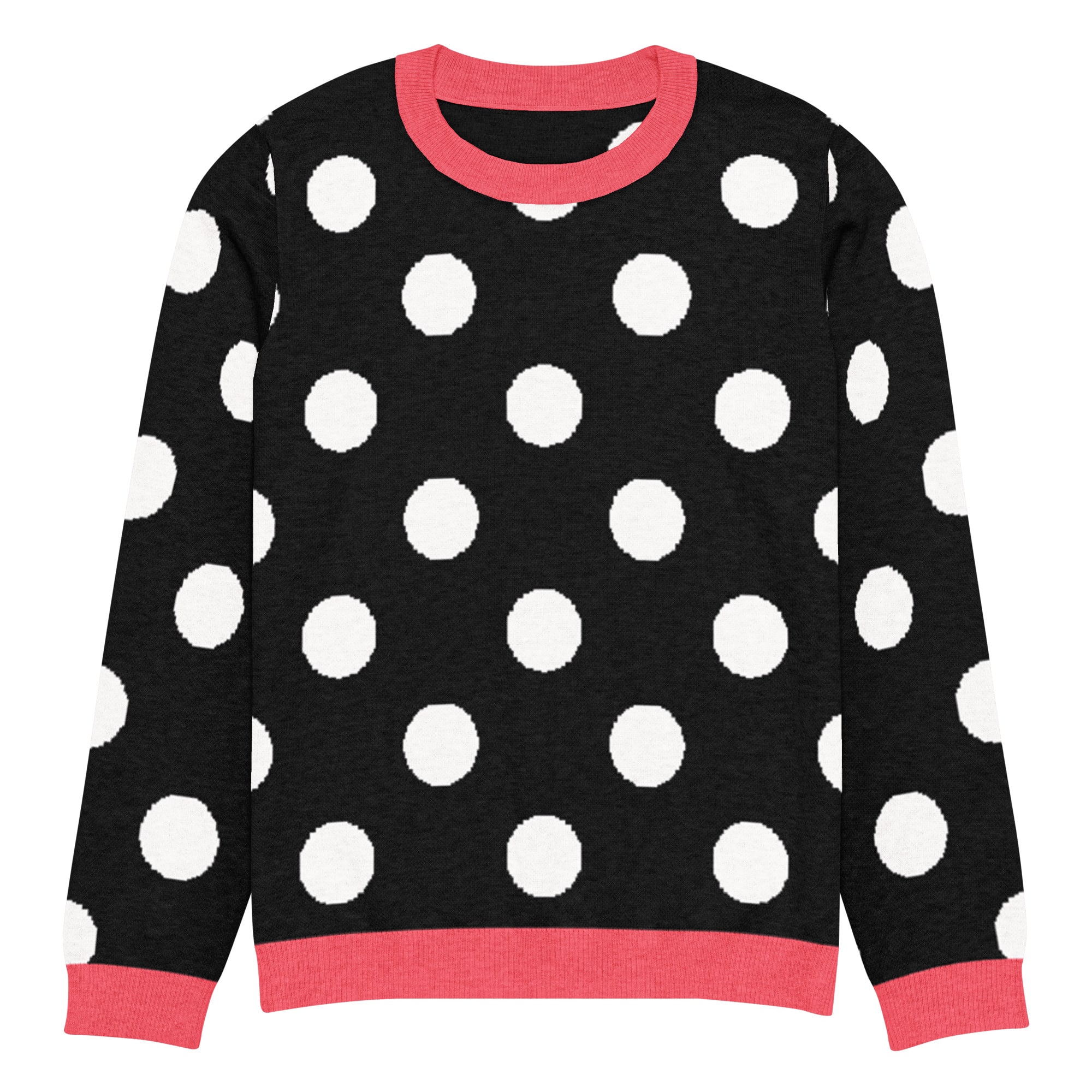 Black White & Hot Pink Polka Dot Knitted Crew Neck Sweater