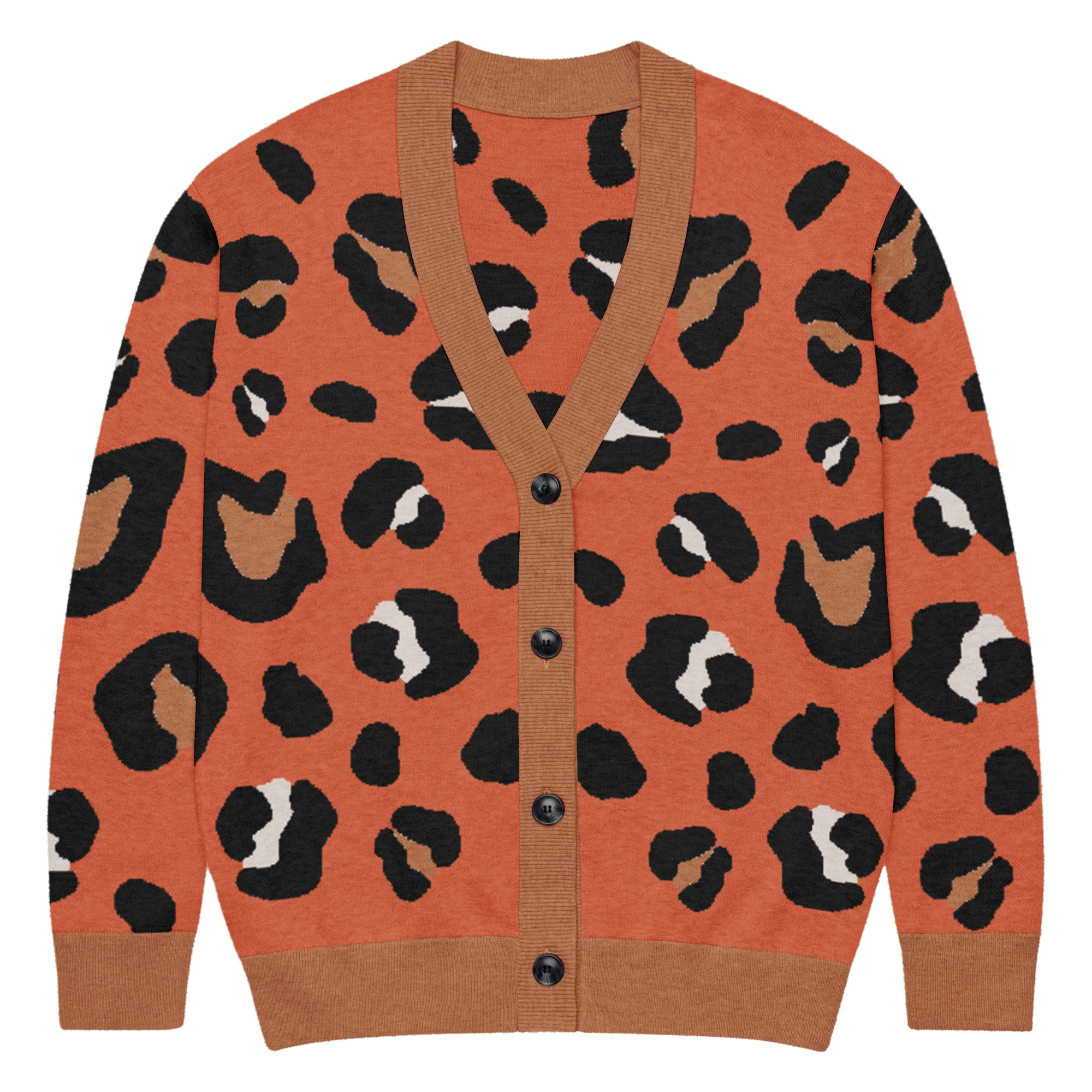 Burnt Orange Animal Print Knitted Cardigan - Image 12