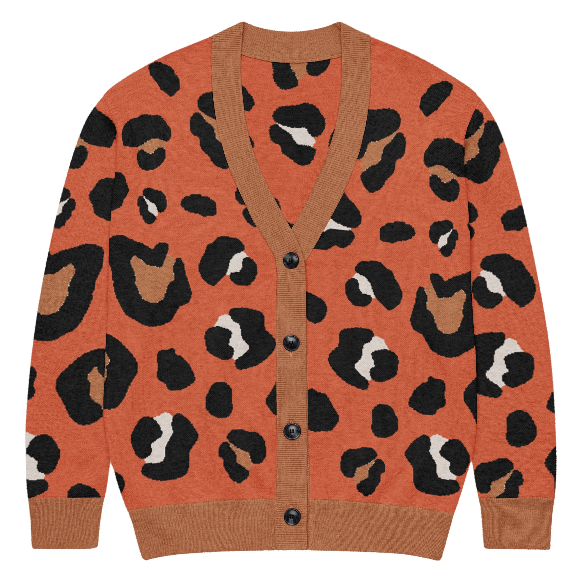 Burnt Orange Animal Print Knitted Cardigan - Image 8