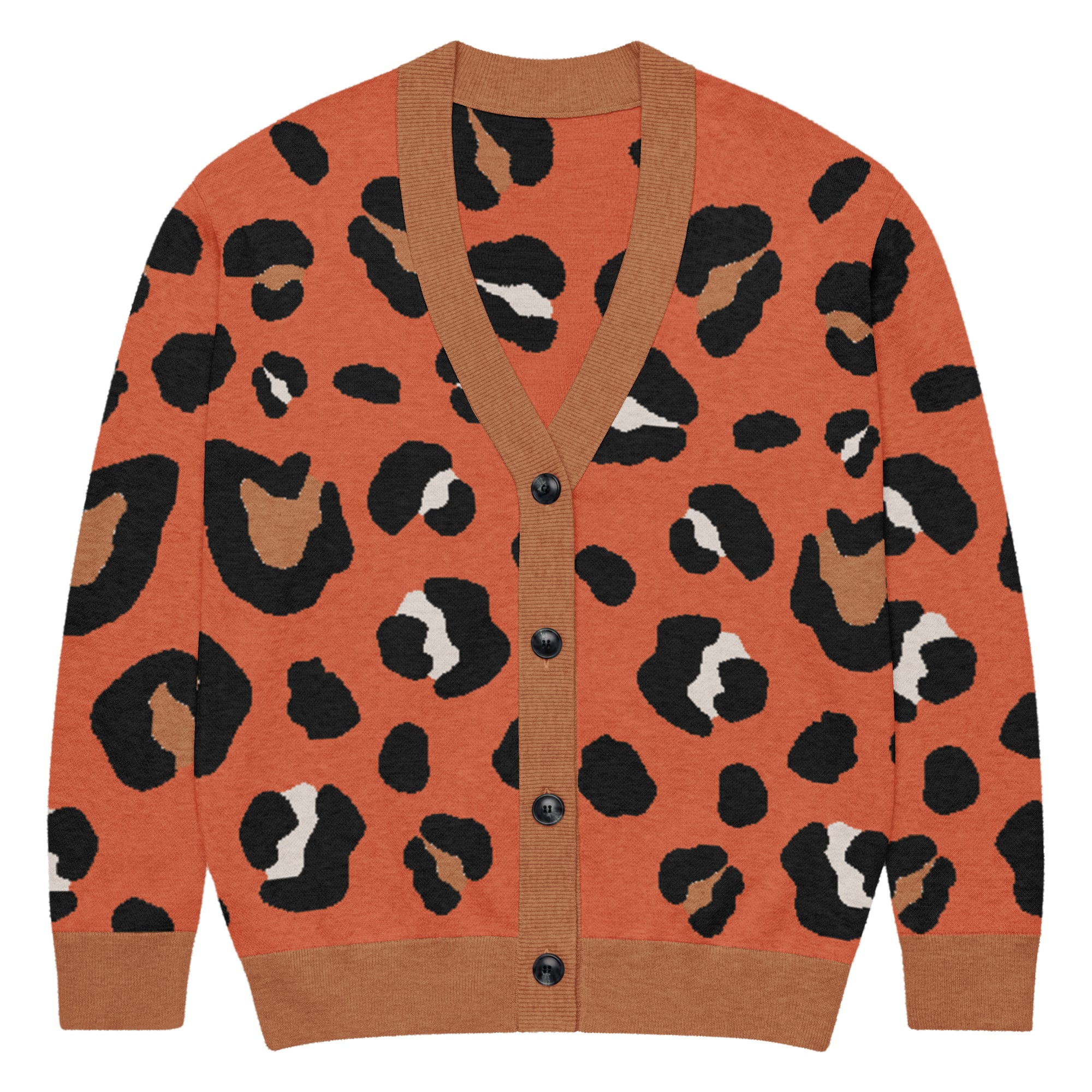 Burnt Orange Animal Print Knitted Cardigan - Image 6