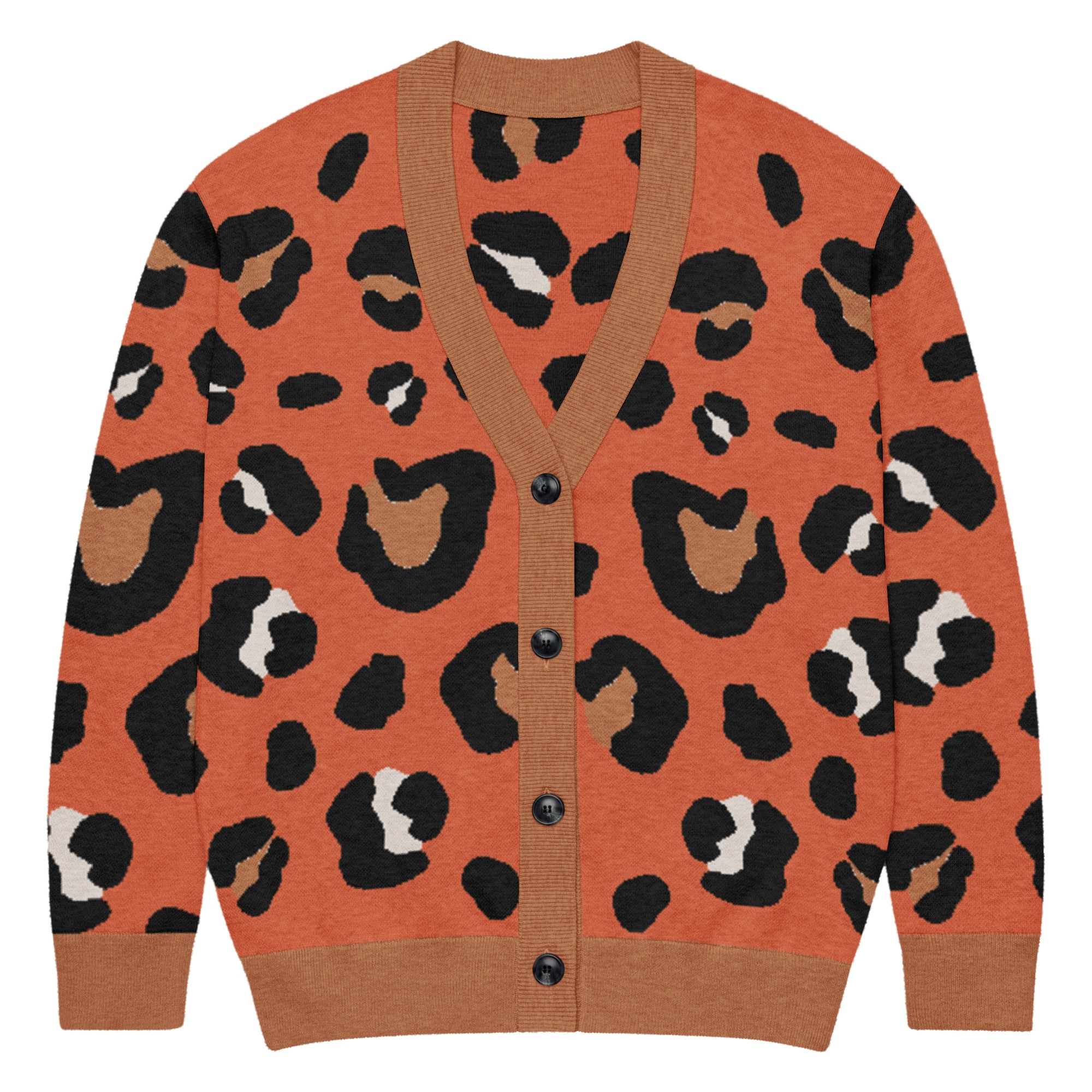 Burnt Orange Animal Print Knitted Cardigan - Image 4