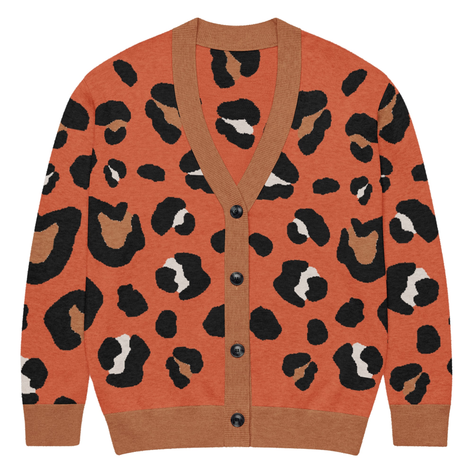 Burnt Orange Animal Print Knitted Cardigan - Image 10