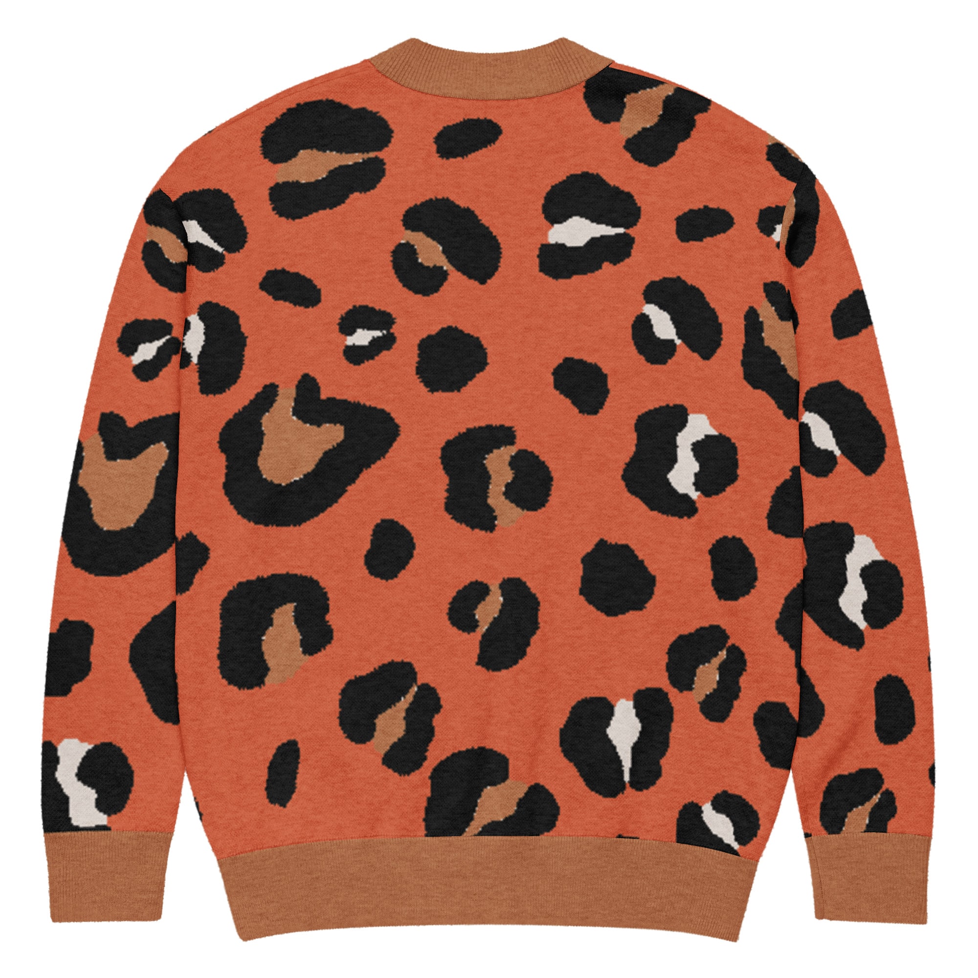 Burnt Orange Animal Print Knitted Cardigan - Image 3