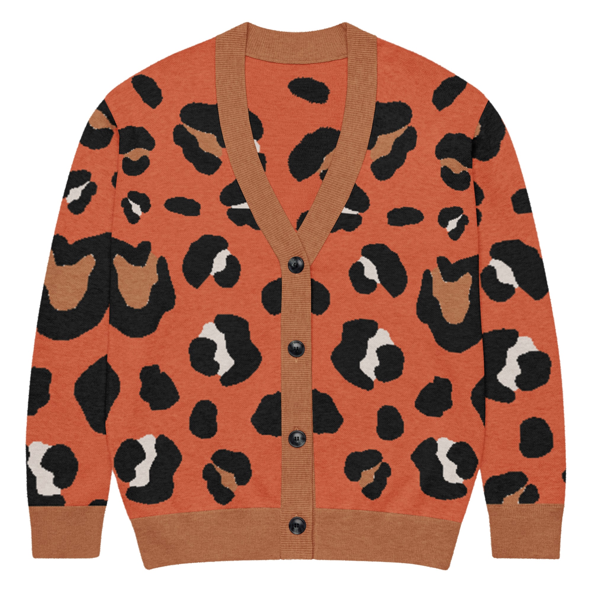 Burnt Orange Animal Print Knitted Cardigan - Image 2