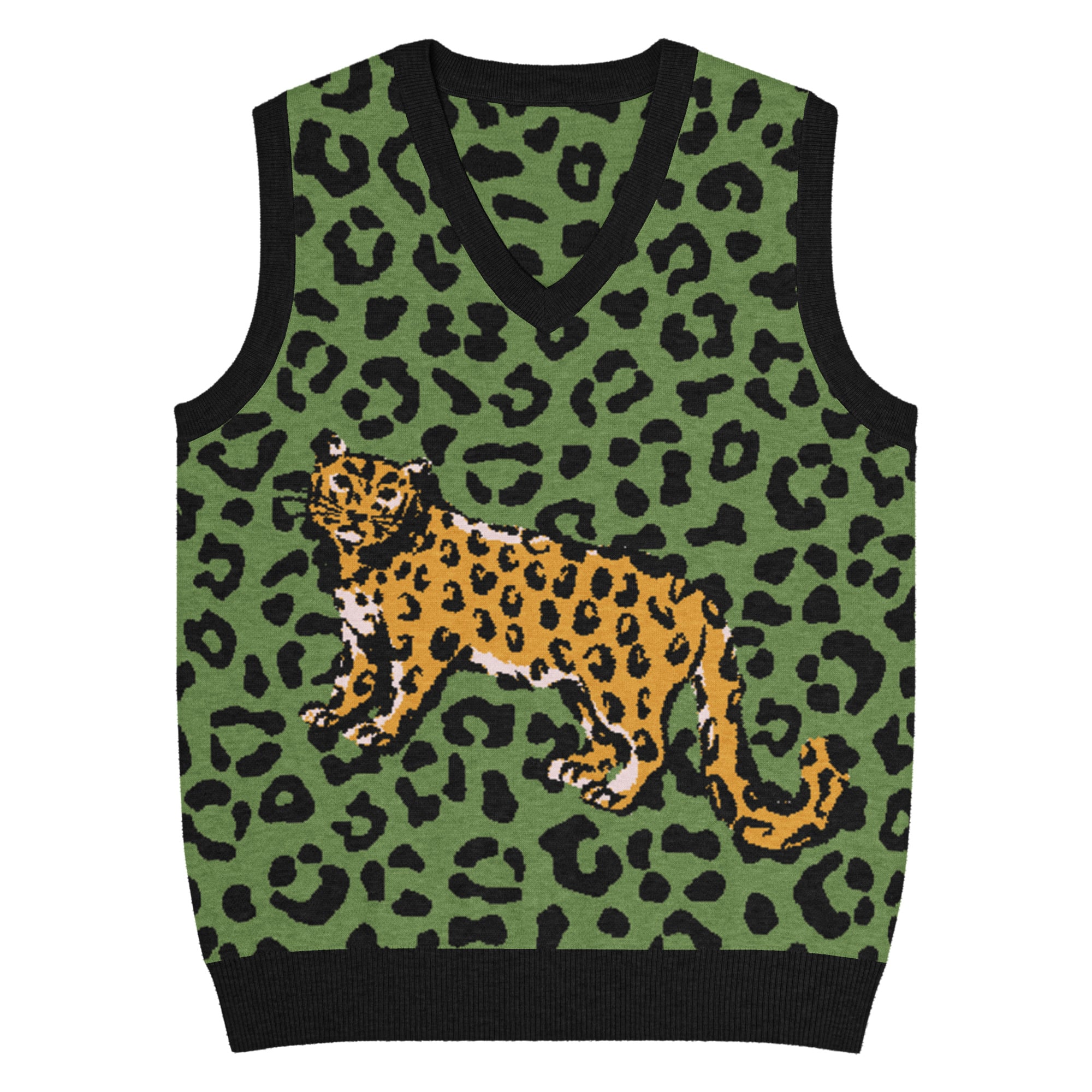 Green Animal Print Knit V-Neck Vest - Image 11