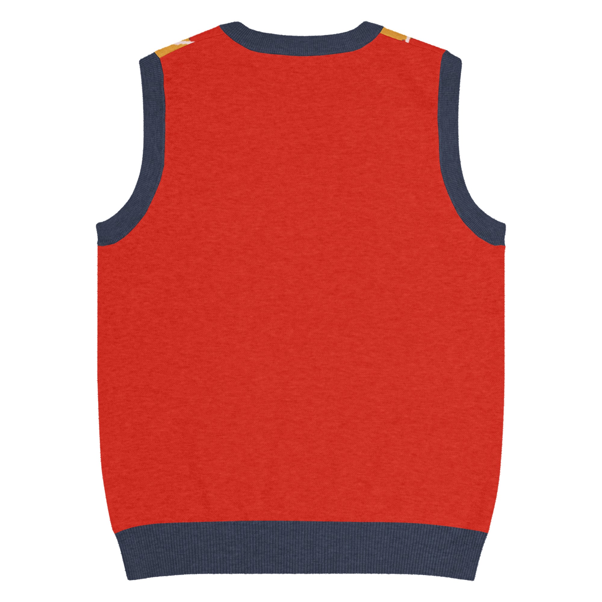 Argyle Knit V-Neck Vest in Red Navy & Mustard - Image 14