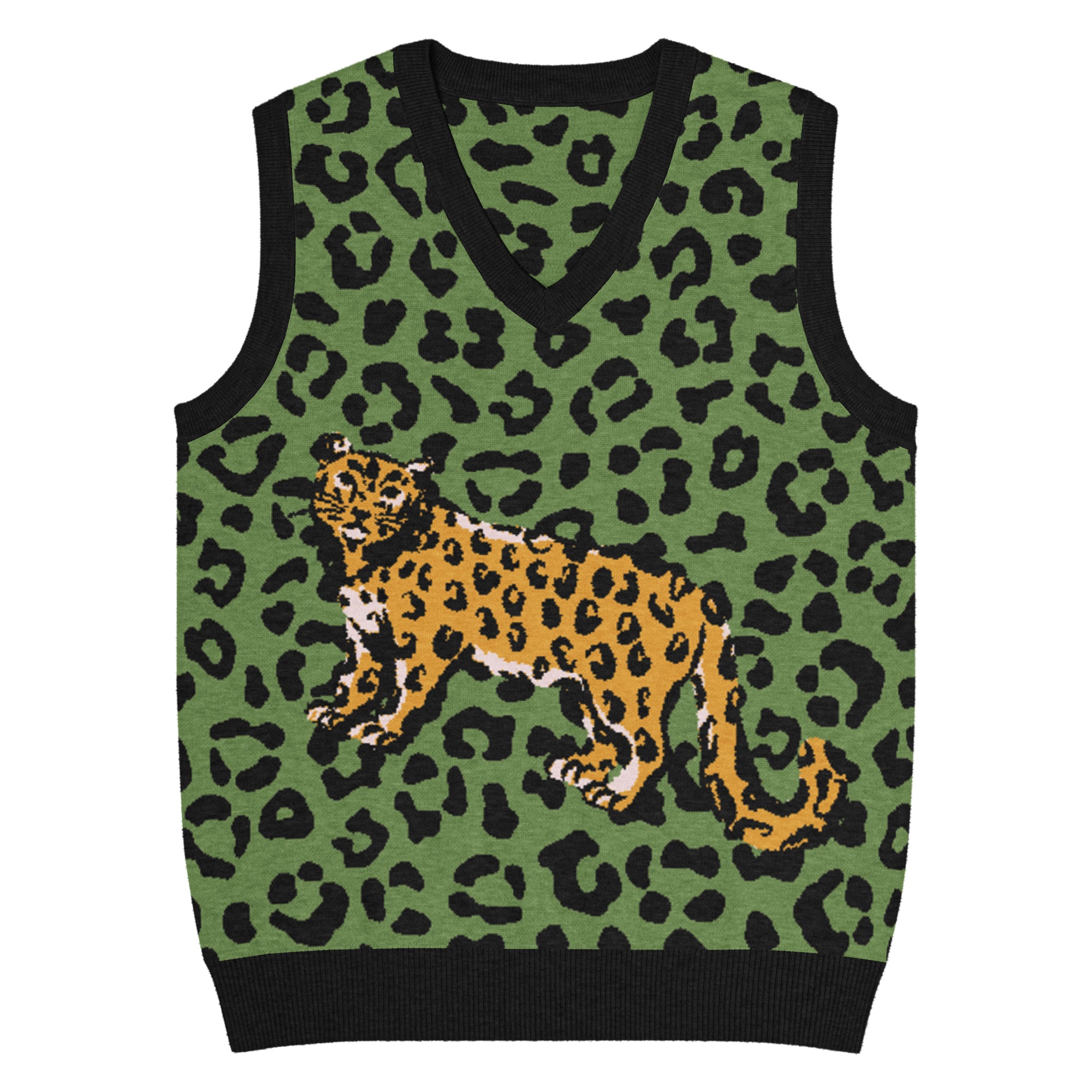 Green Animal Print Knit V-Neck Vest - Image 13
