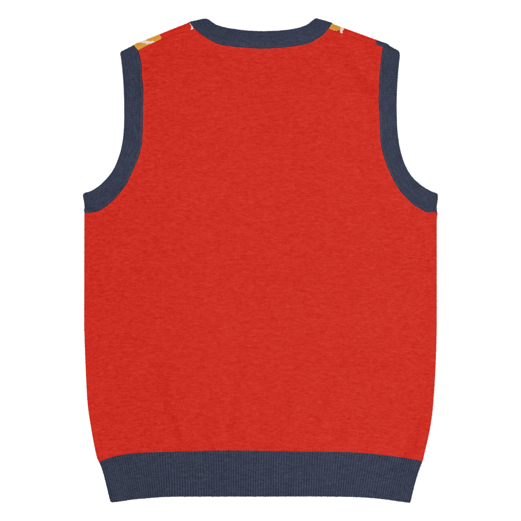 Argyle Knit V-Neck Vest in Red Navy & Mustard - Image 7