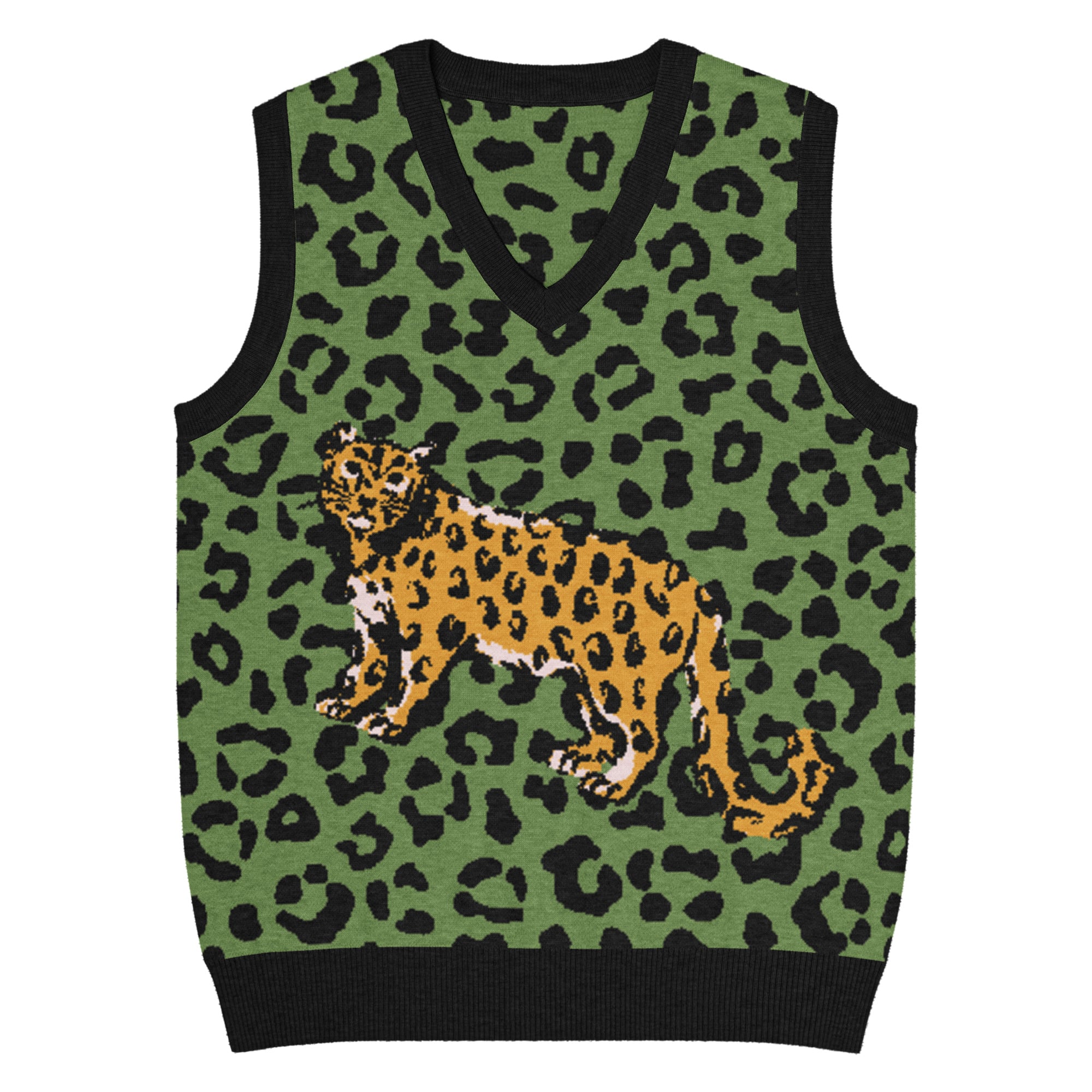 Green Animal Print Knit V-Neck Vest - Image 6