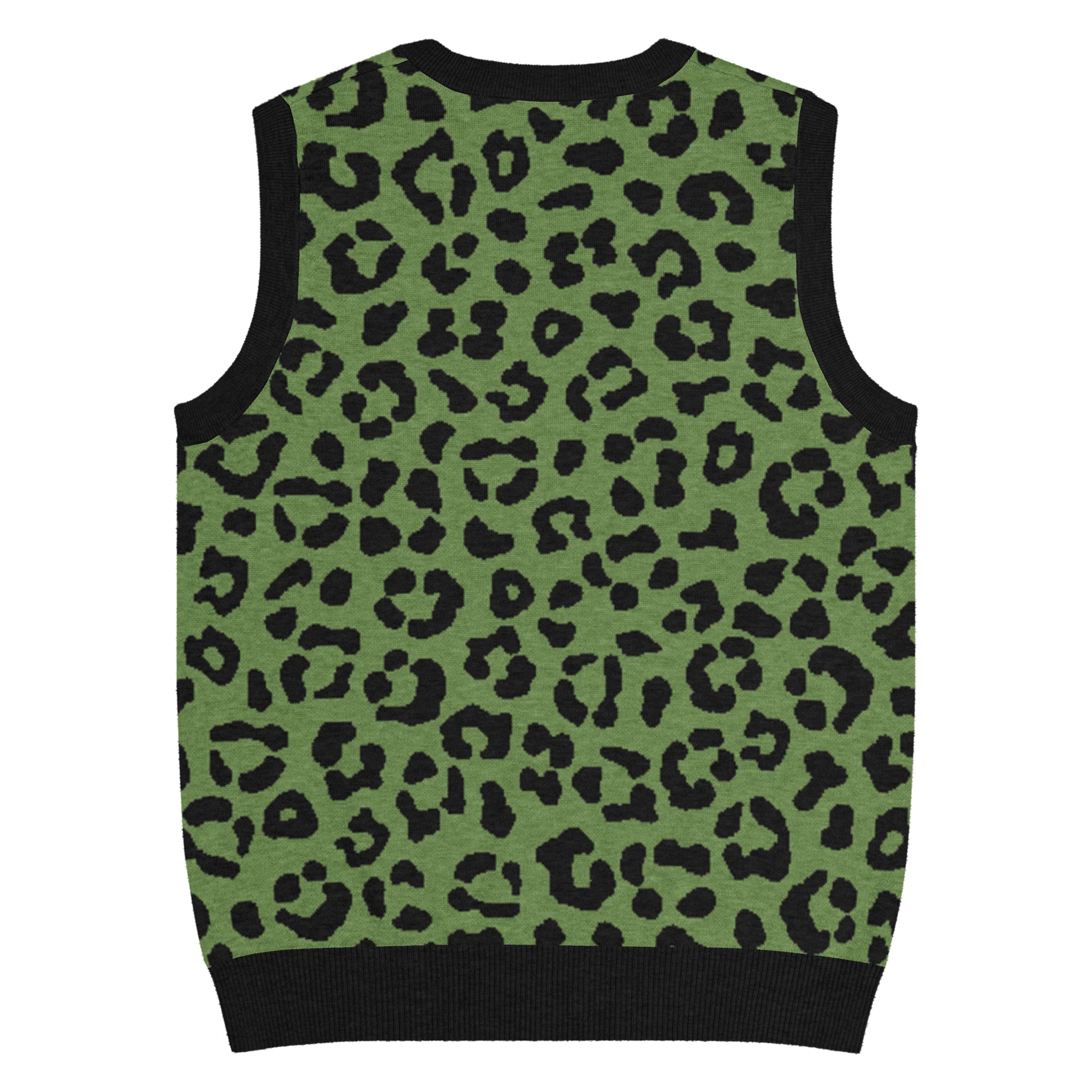 Green Animal Print Knit V-Neck Vest - Image 5