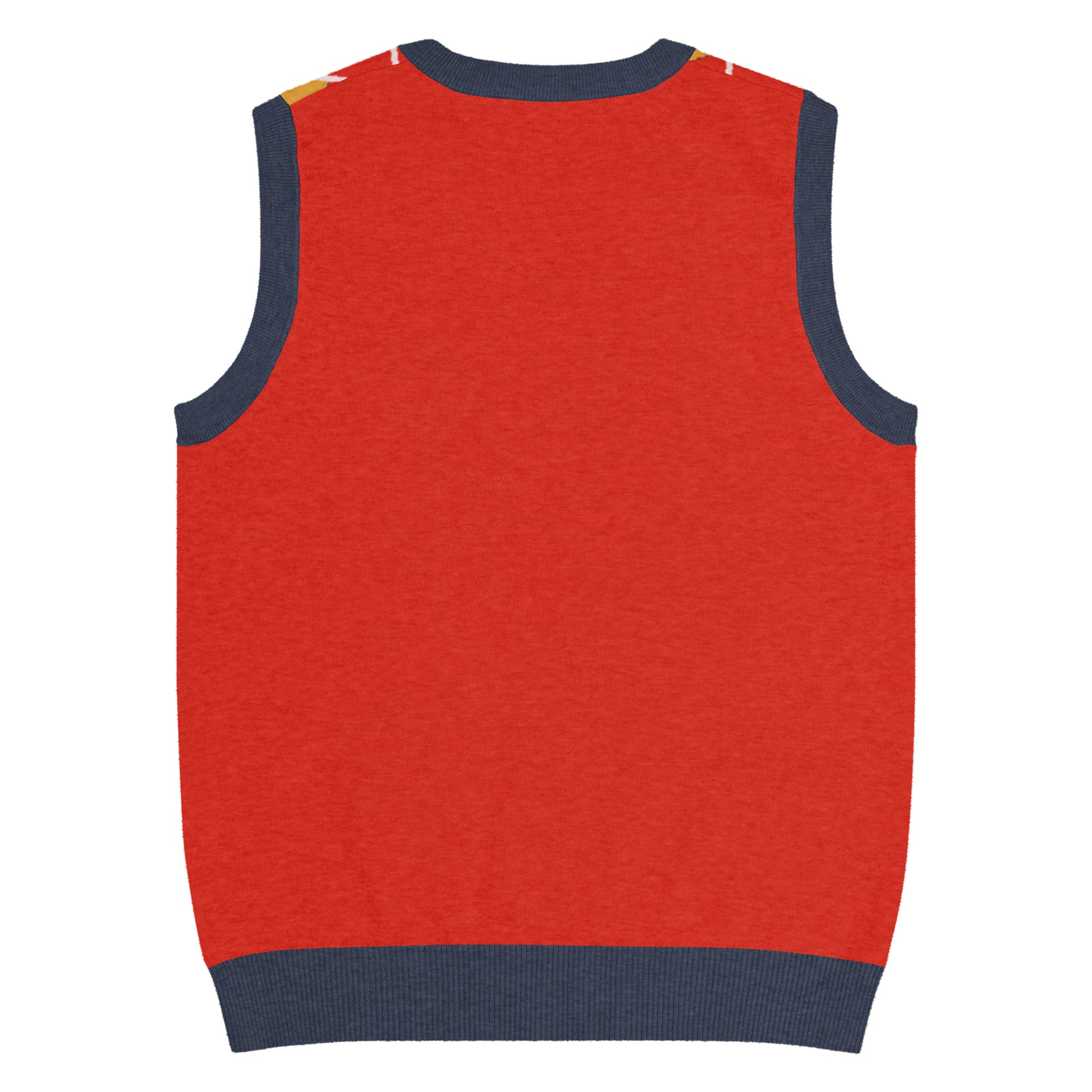 Argyle Knit V-Neck Vest in Red Navy & Mustard - Image 10