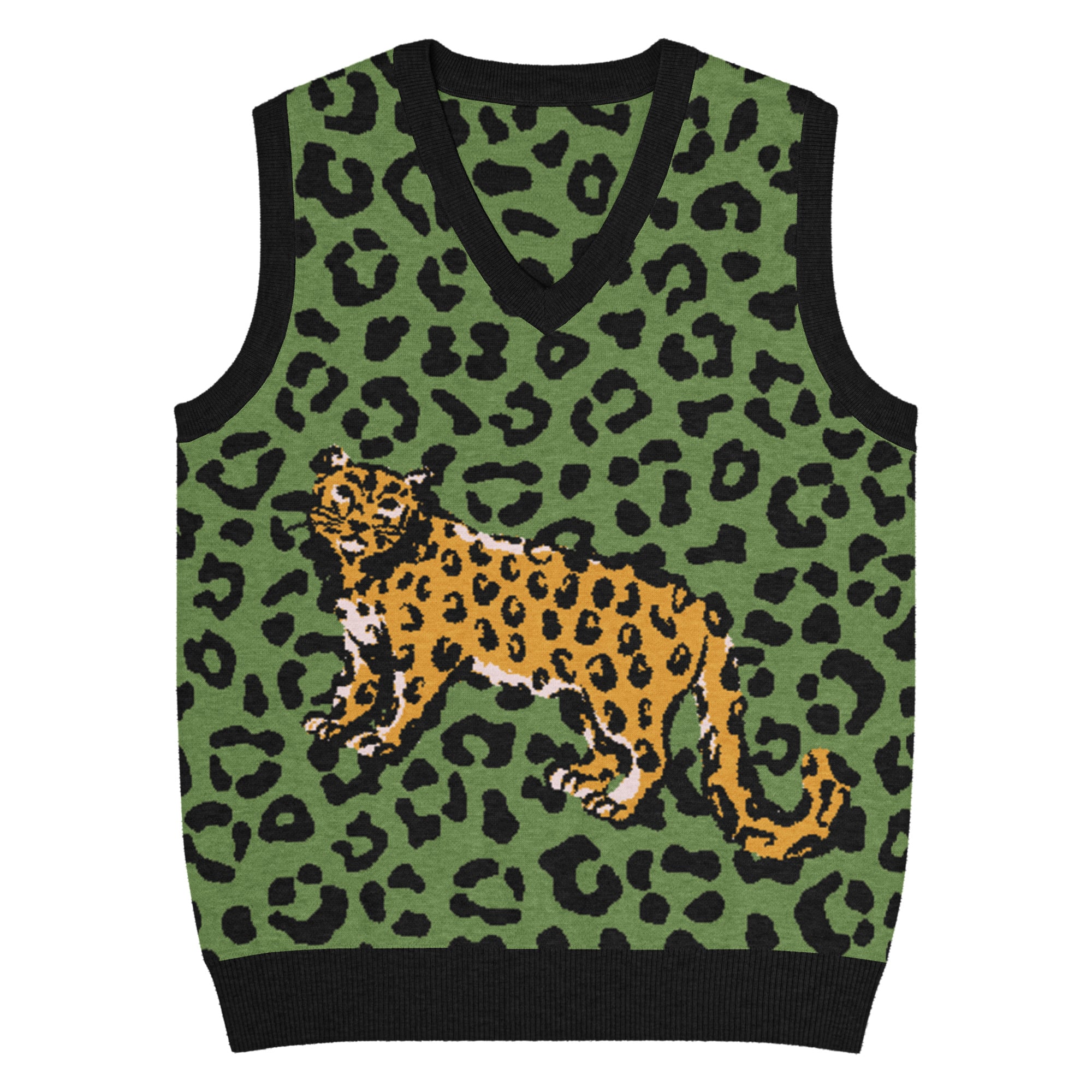 Green Animal Print Knit V-Neck Vest - Image 9