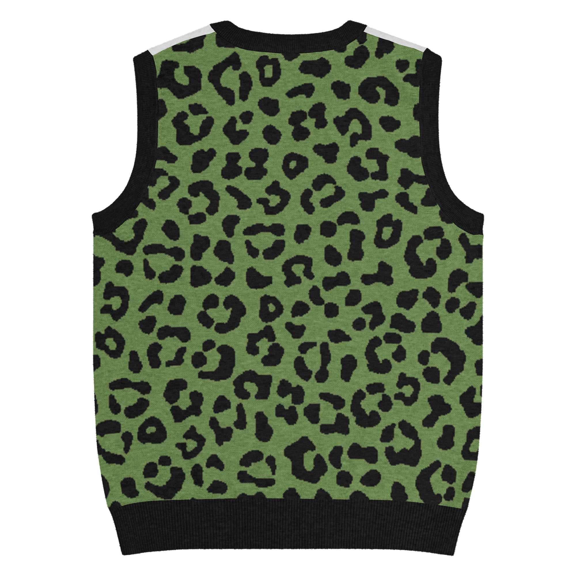 Green Animal Print Knit V-Neck Vest - Image 3
