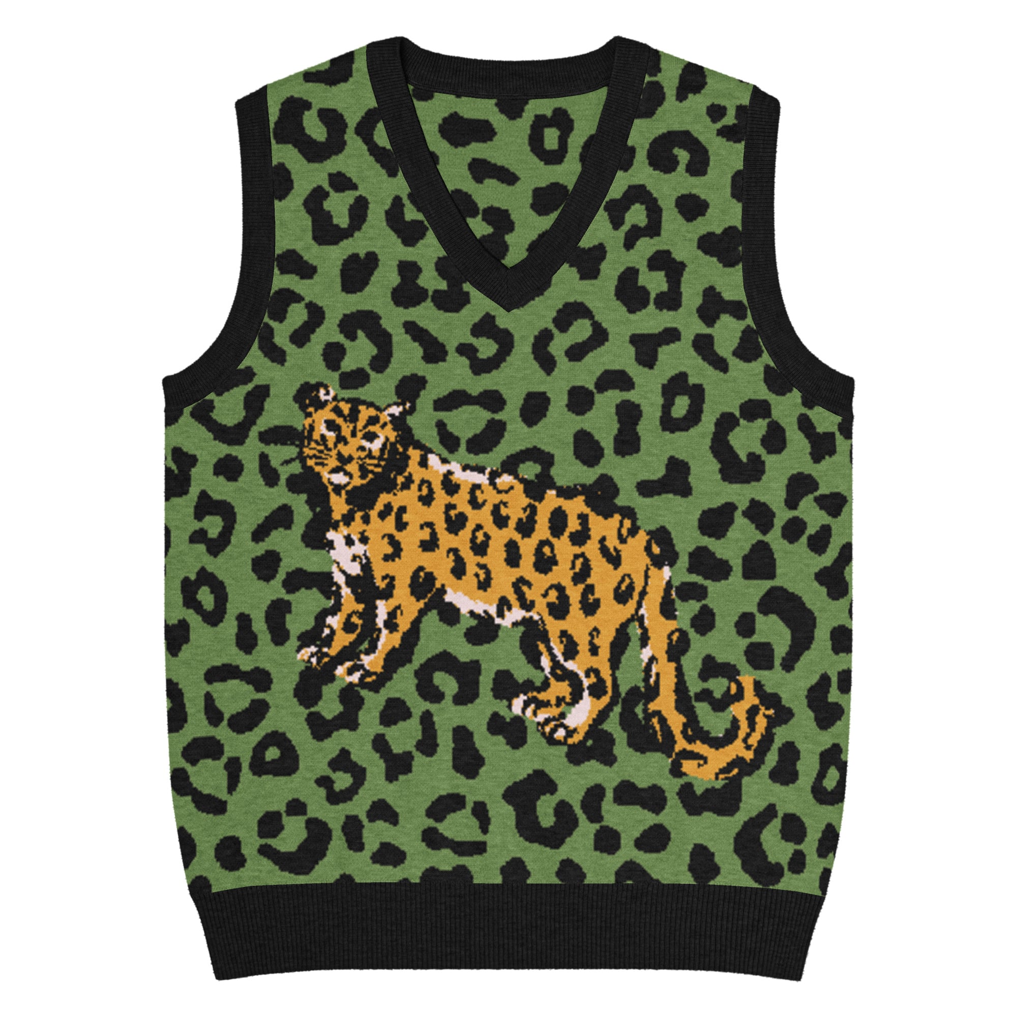 Green Animal Print Knit V-Neck Vest - Image 2