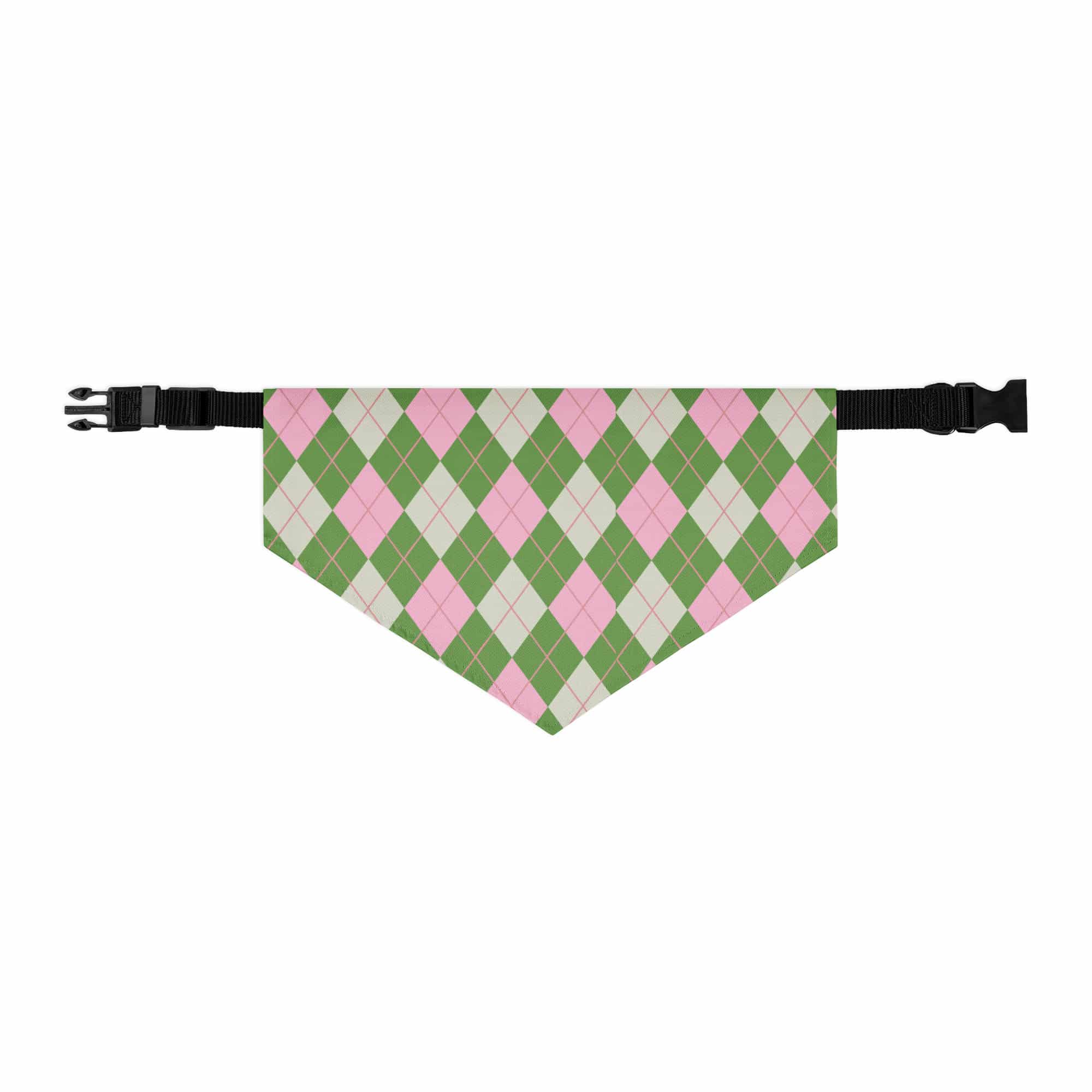 Argyle Pet Bandana Collar in Pink Green & Beige