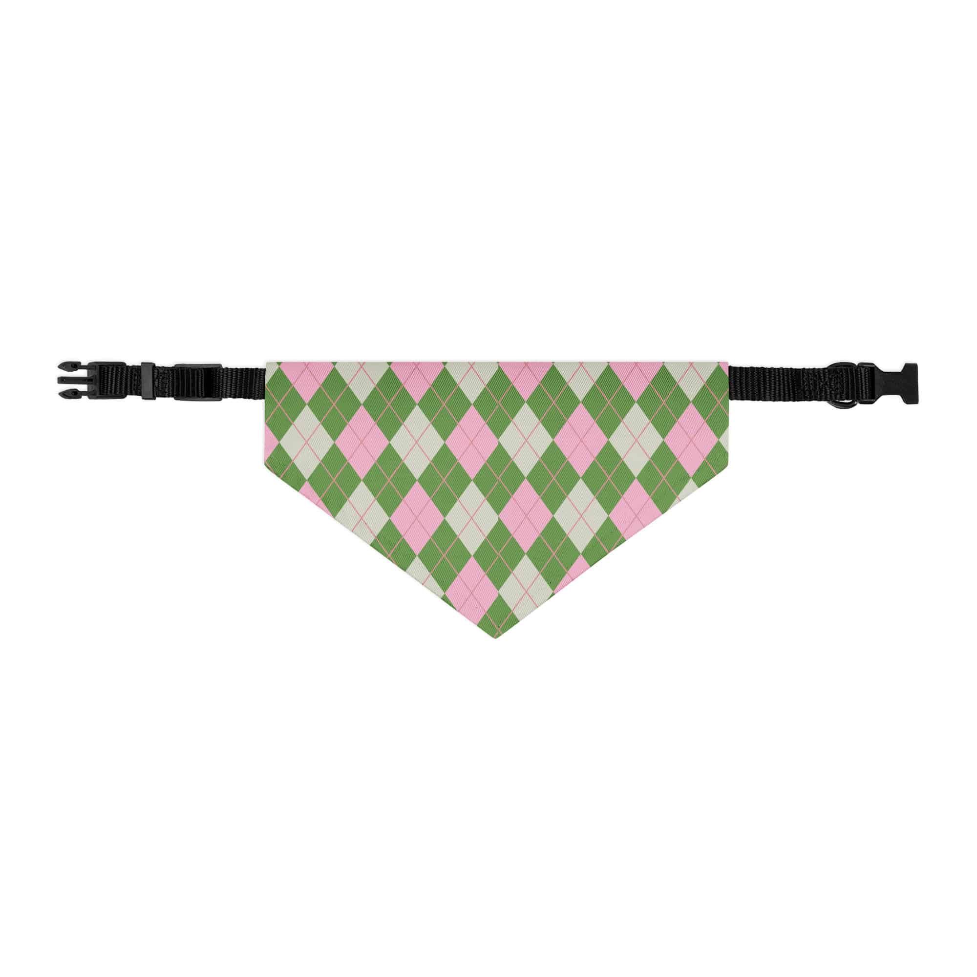 Argyle Pet Bandana Collar in Pink Green & Beige - Image 2