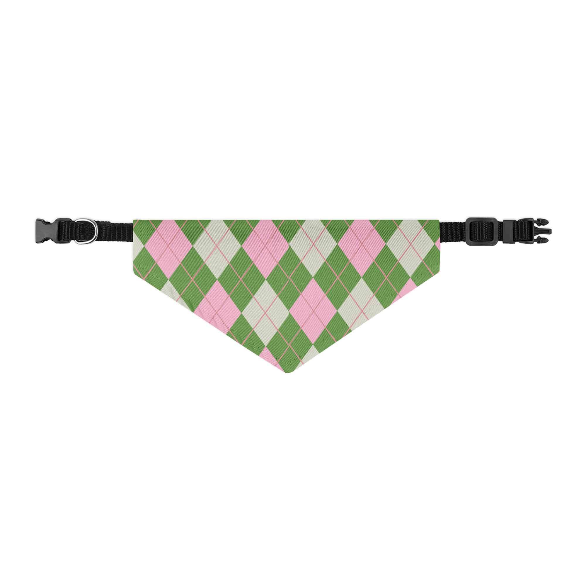 Argyle Pet Bandana Collar in Pink Green & Beige - Image 3