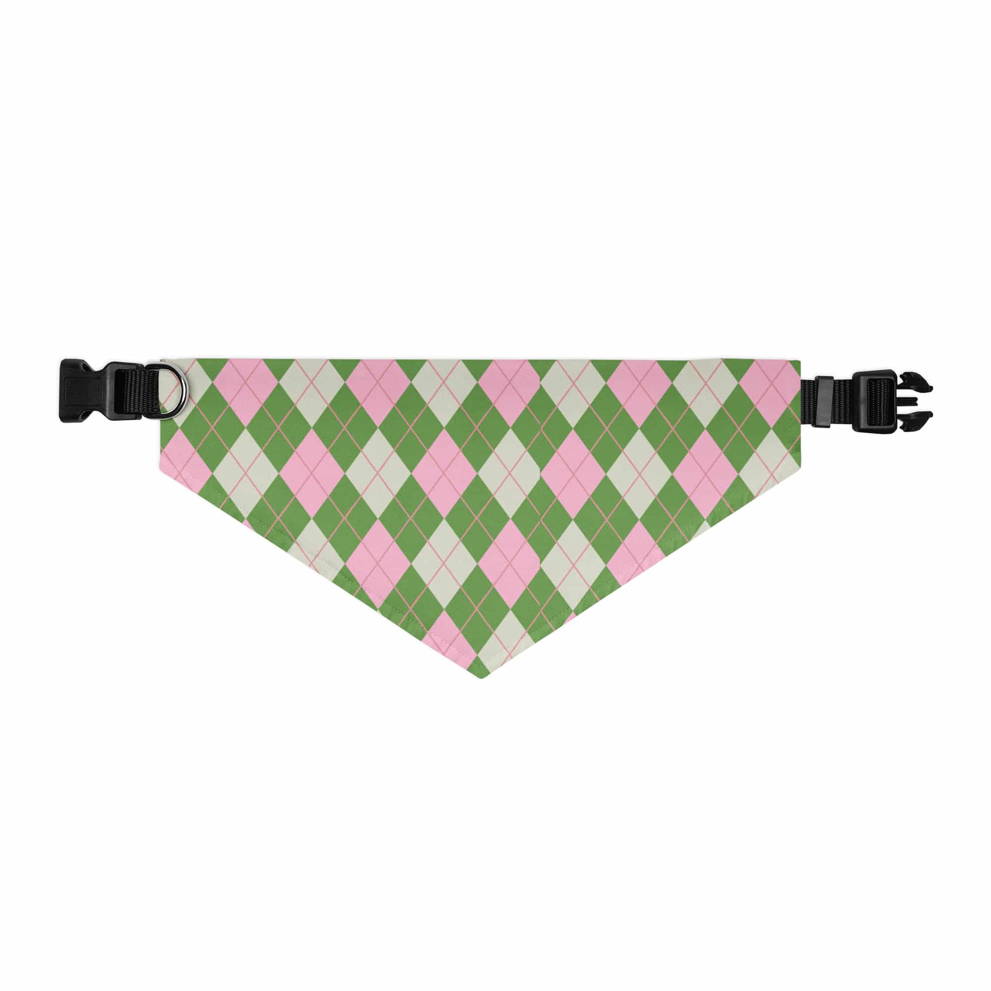 Argyle Pet Bandana Collar in Pink Green & Beige - Image 4